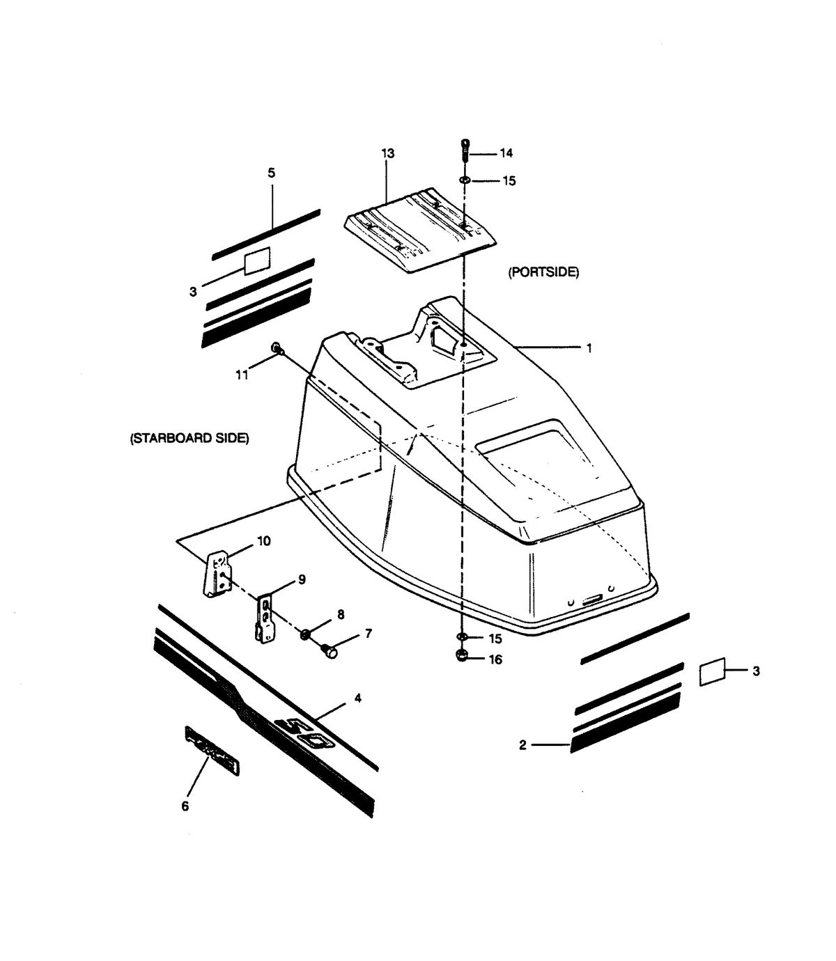 FORCE FORCE 1989 50 H.P. "D" MODELS ENGINE COVER (SPECTRUM & BAYLINER MODELS)