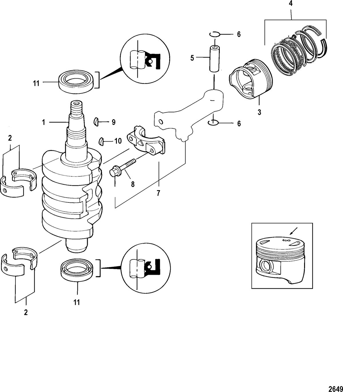 MERCURY/MARINER 8/9.9 (209CC) 4-STROKE Crankshaft, Pistons and Connecting Rods, 0R310614 and Below