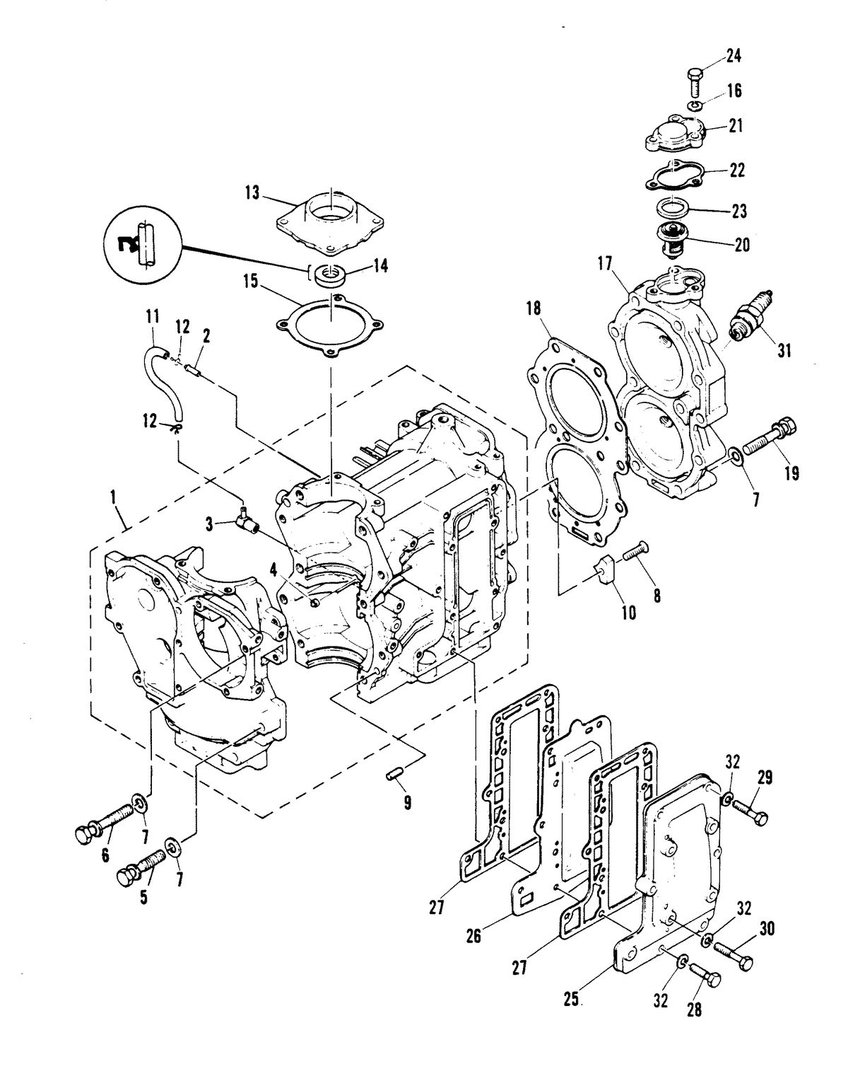 MARINER MARINER 20 CRANKCASE AND CYLINDER HEAD
