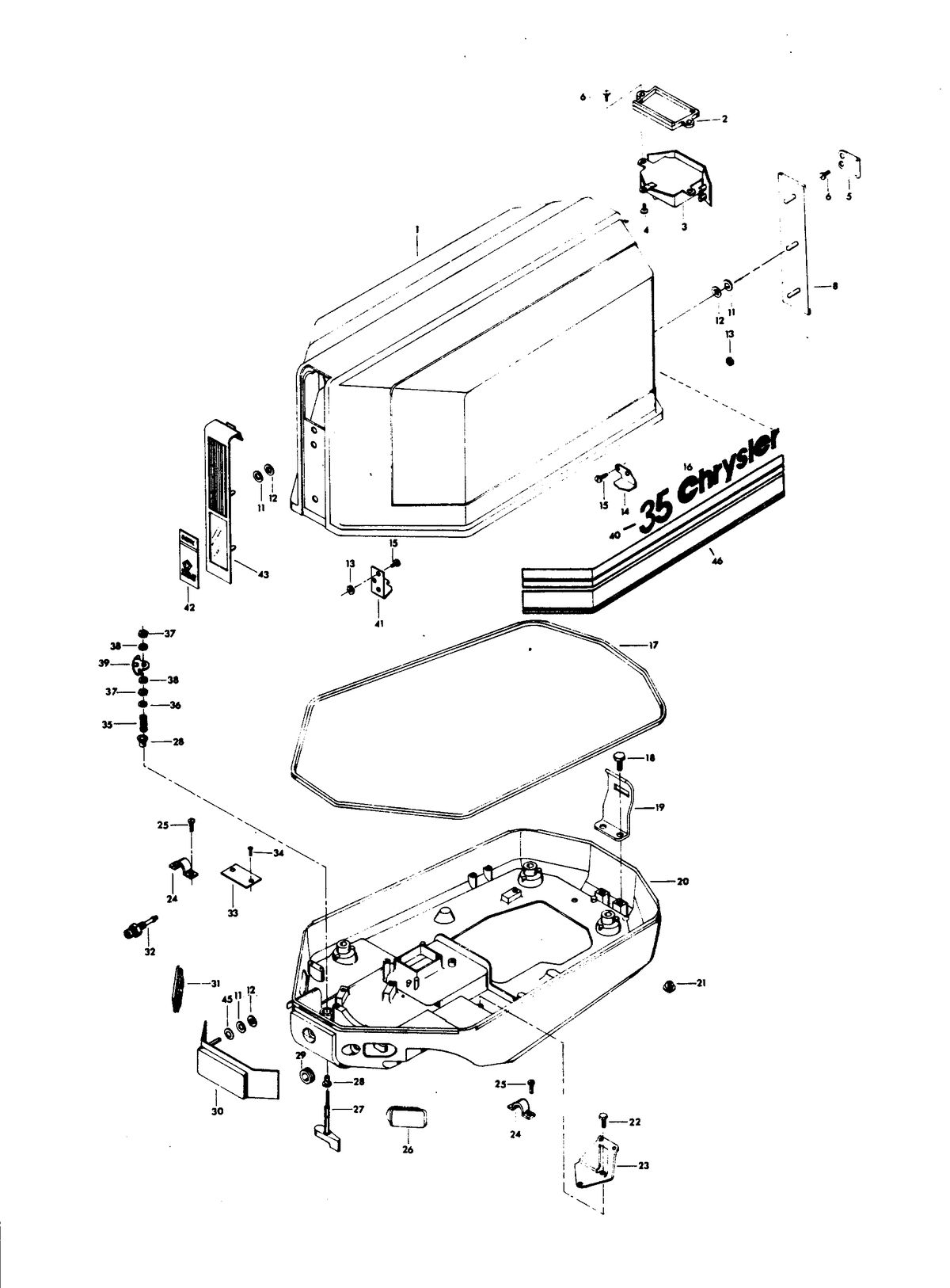 CHRYSLER 35 H.P. ENGINE COVER AND SUPPORT PLATE (ALTERNATOR MODELS)