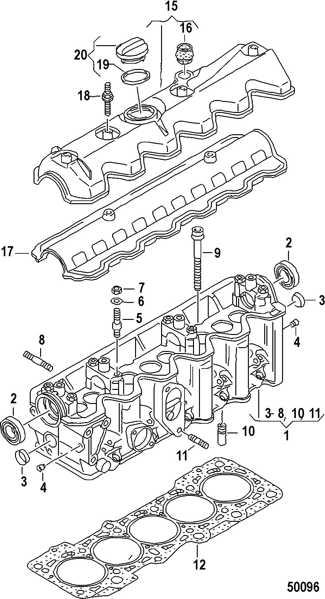 MERCRUISER VW 2.5L CYLINDER HEAD, w/ Cover