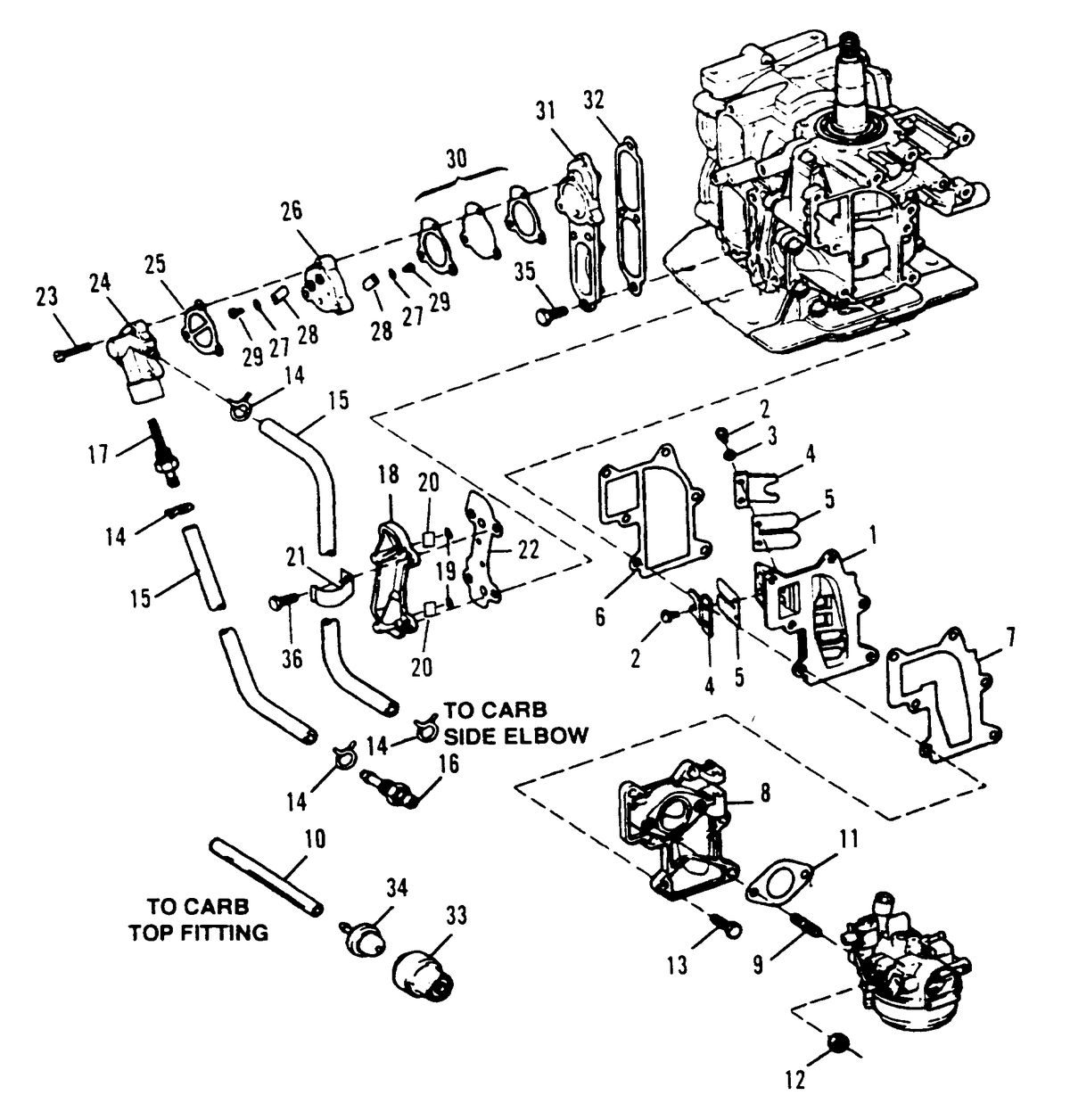 SEARS GAMEFISHER 9.9 H.P. FUEL AND RECIRCULATION SYSTEM