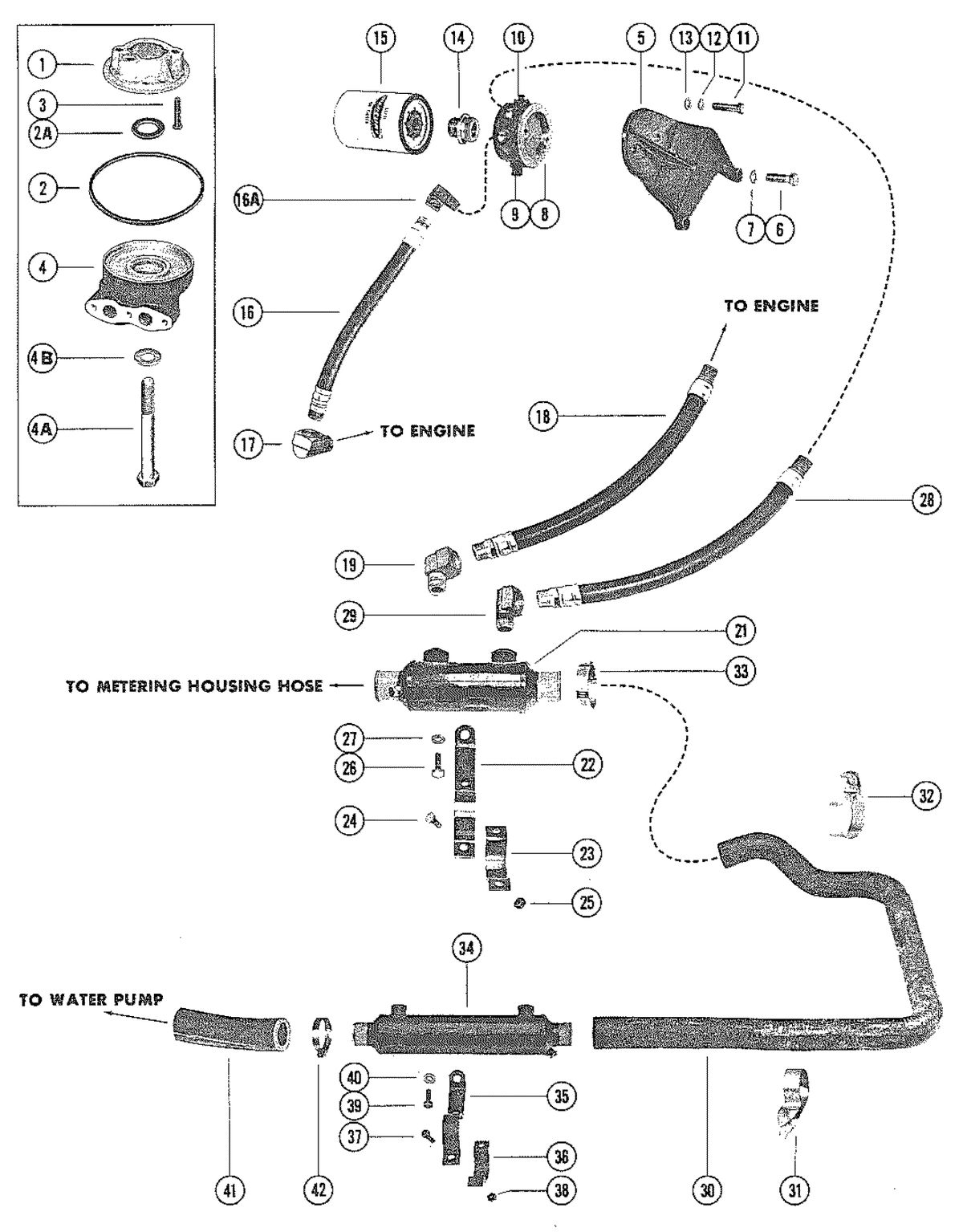MERCRUISER 330 ENGINE (G.M.) OIL COOLER, OIL FILTER AND HOSES