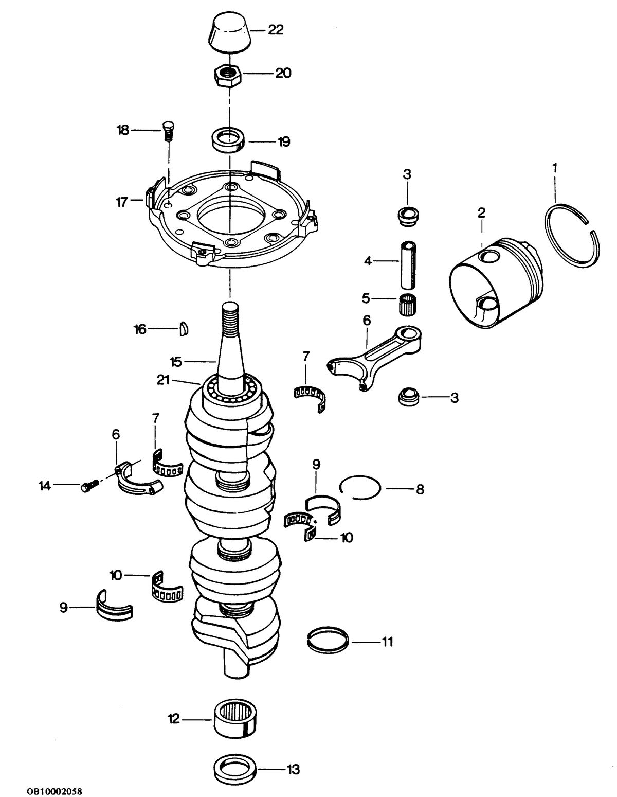 FORCE FORCE 1986 125 H.P. CRANKSHAFT AND PISTON