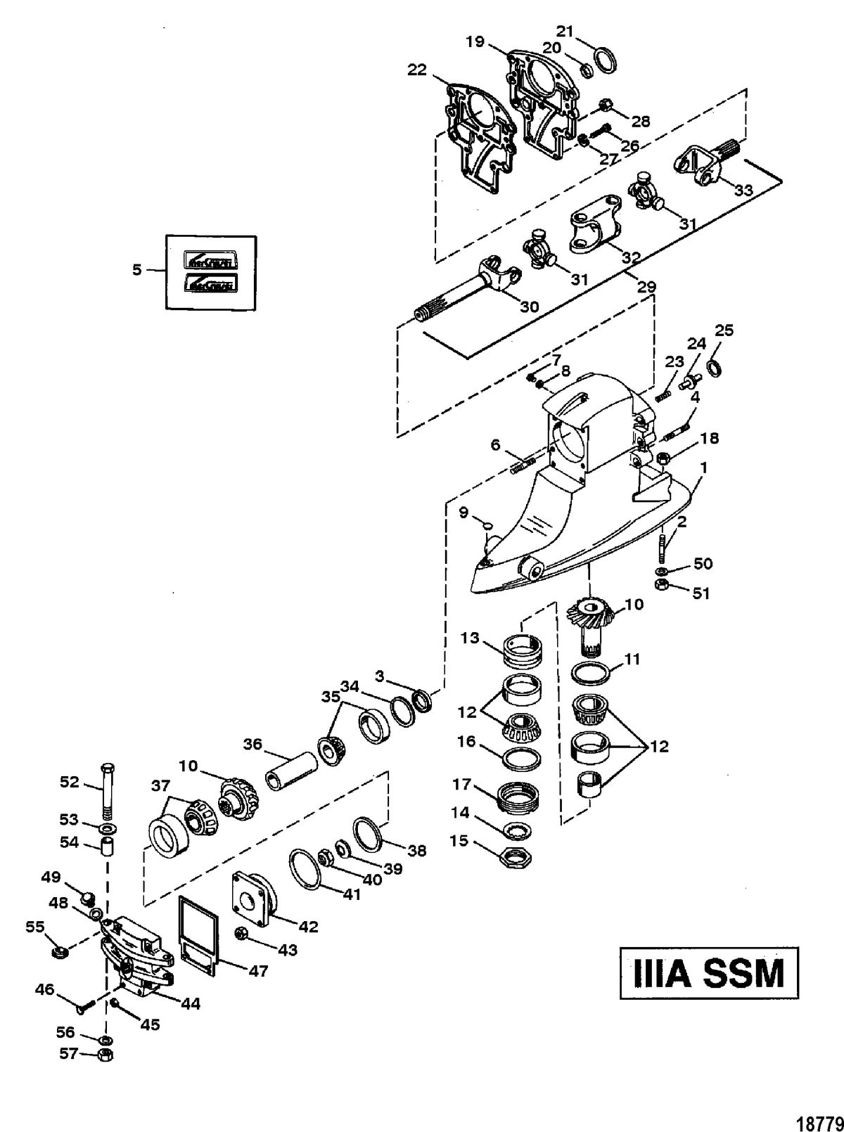 MERCRUISER ALPHA-ONE SS, II SSM, III, III SSM, IIIA SSM, IV SSM, V SSM DRIVESHAFT HOUSING AND GEAR ASSY(IIIA SSM)