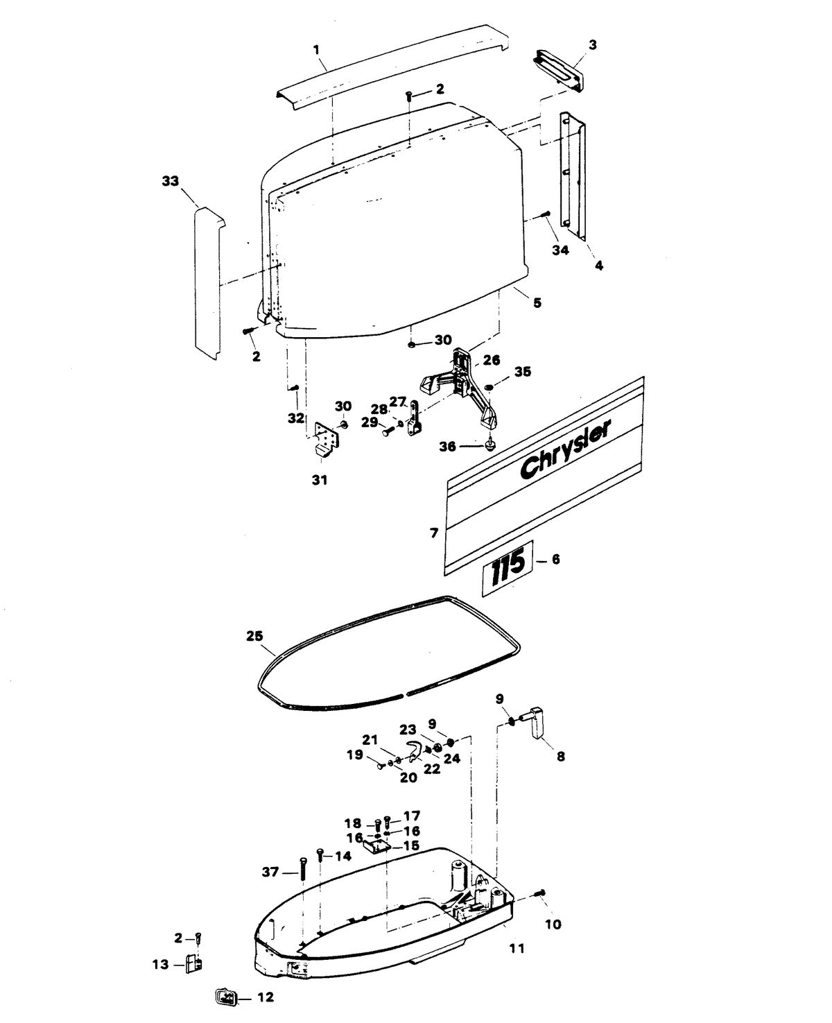 CHRYSLER 115 H.P. ENGINE COVER AND SUPPORT PLATE