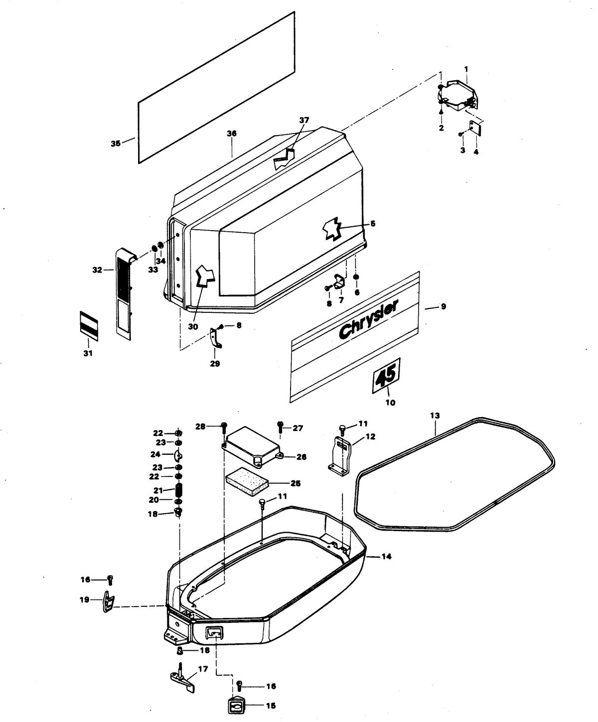CHRYSLER 45 H.P. ENGINE COVER AND SUPPORT PLATE