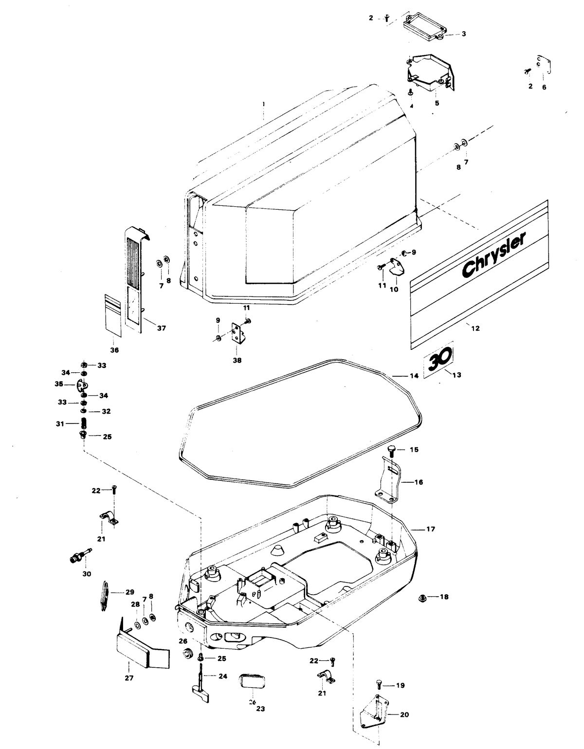 CHRYSLER 30 H.P. ENGINE COVER AND SUPPORT PLATE