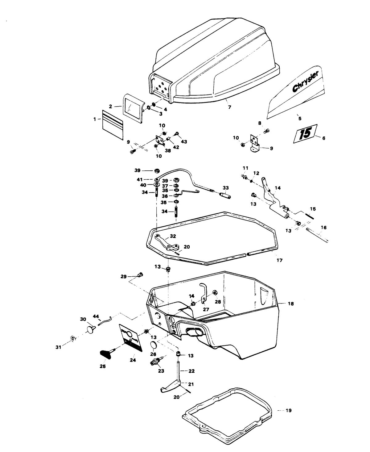 CHRYSLER 9.9 FURY 15 H.P. ENGINE COVER AND SUPPORT PLATE