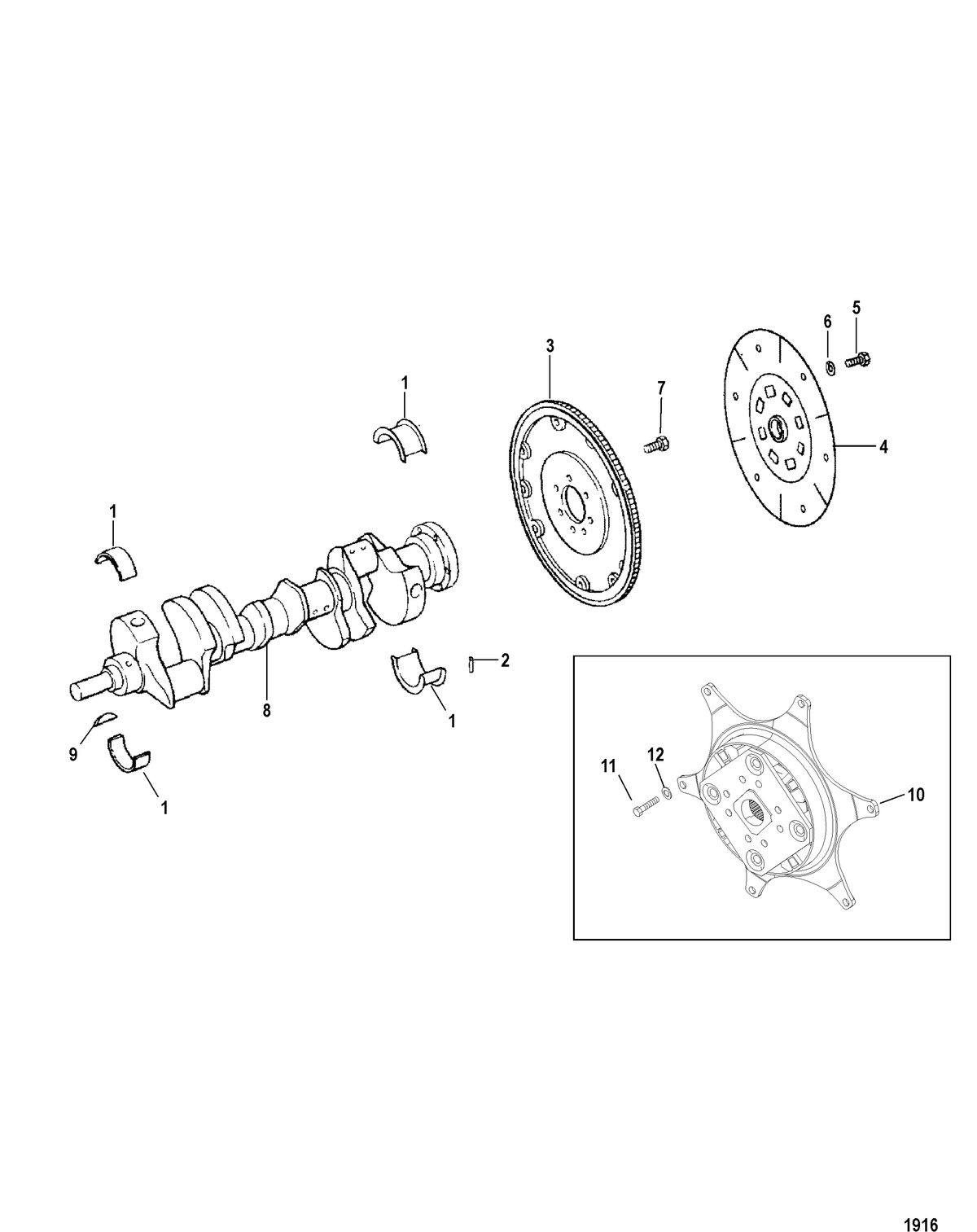 MERCRUISER 5.7L CARB (MIE) (GEN+) CRANKSHAFT AND FLYWHEEL