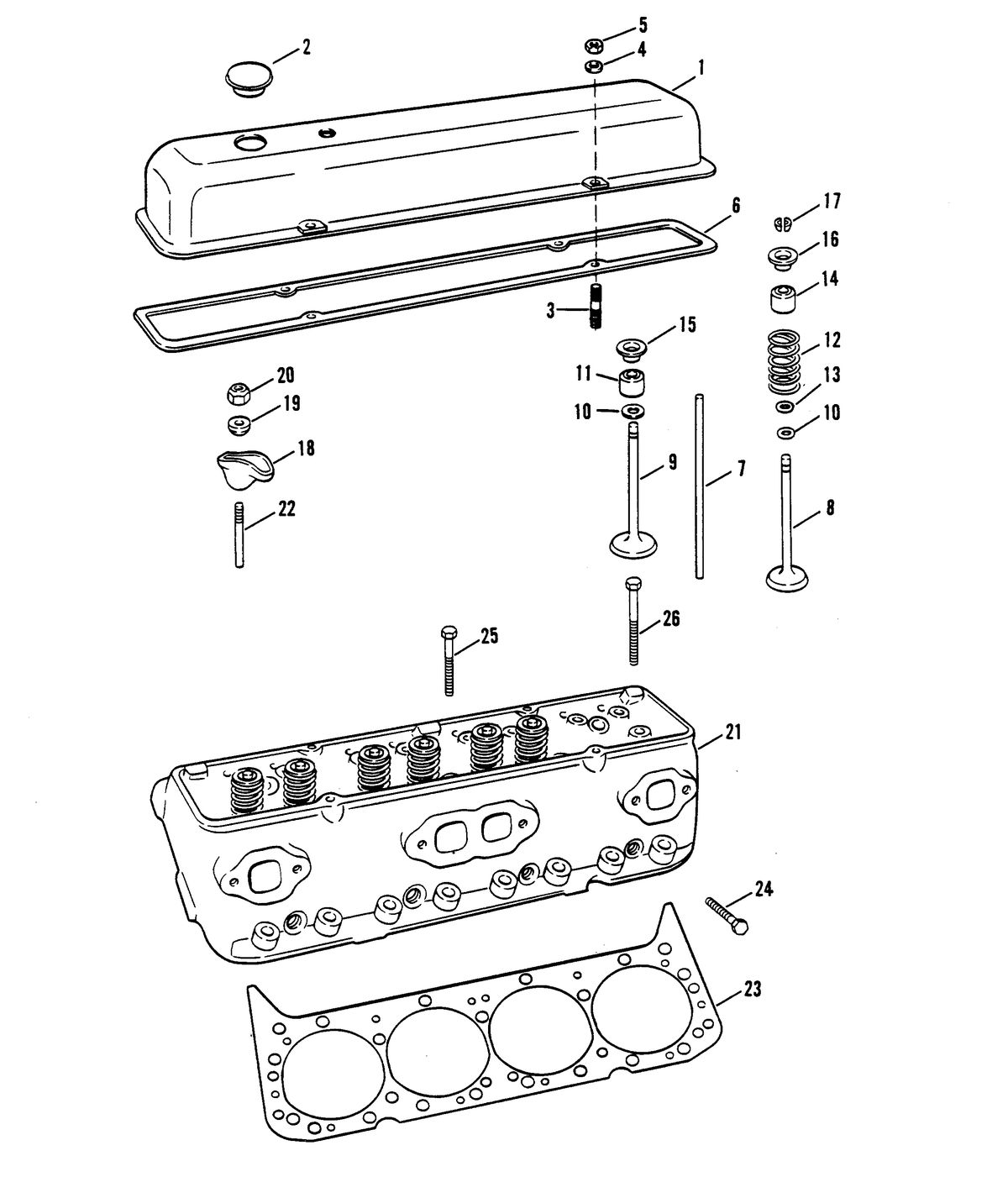 MERCRUISER 300 TEMPEST (MR/TR) ENGINE CYLINDER HEAD AND ROCKER COVER