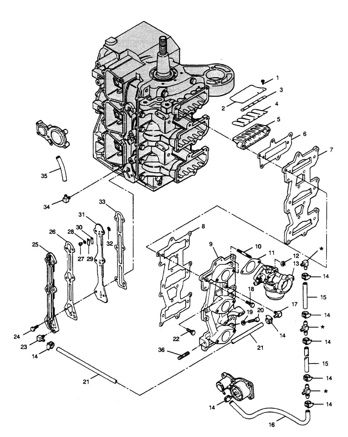 FORCE FORCE 1990 90 H.P. "A" MODEL L-DRIVE REED PLATE AND RECIRCULATION SYSTEM