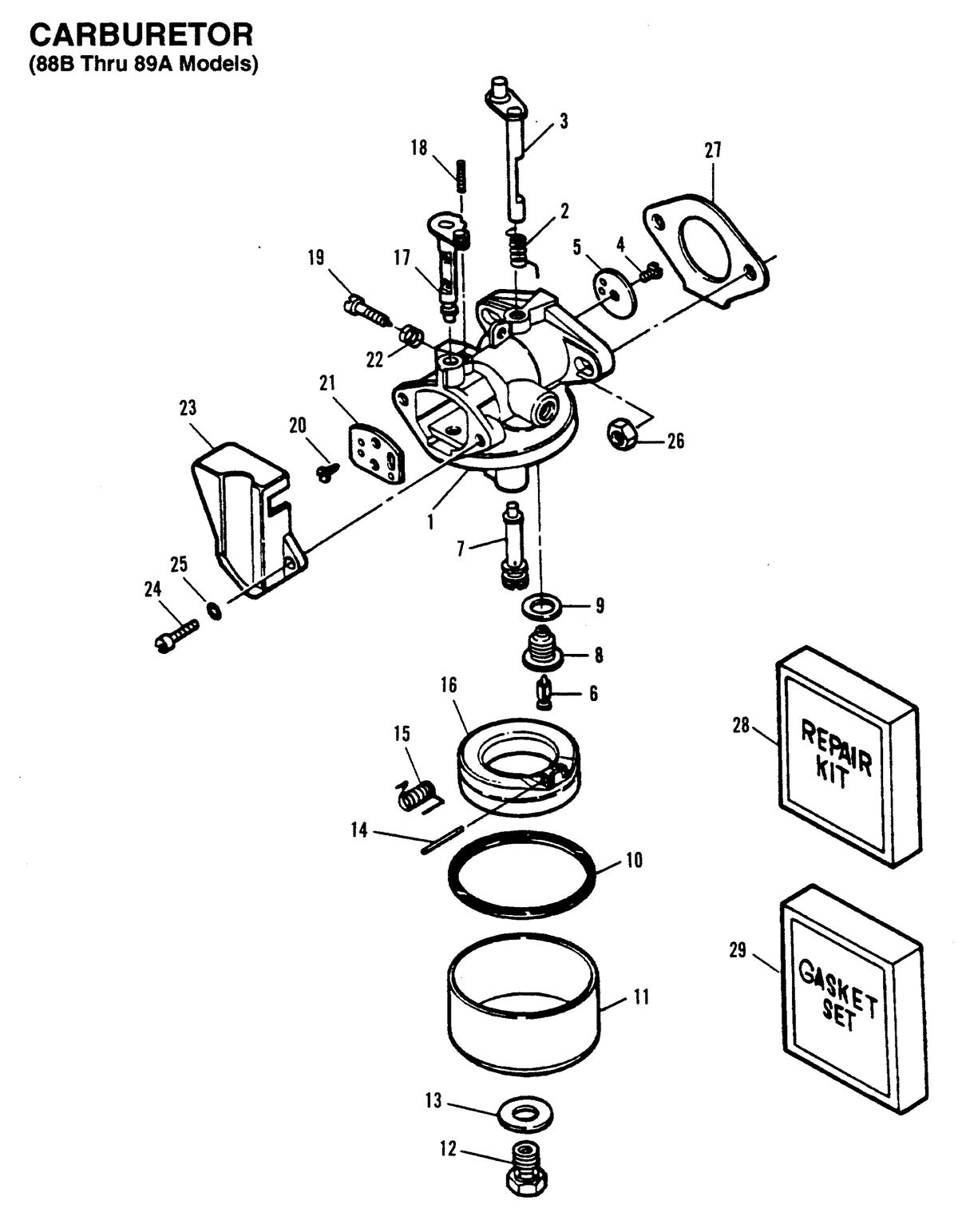 FORCE 5 HP CARBURETOR (88B THRU 89A MODELS)
