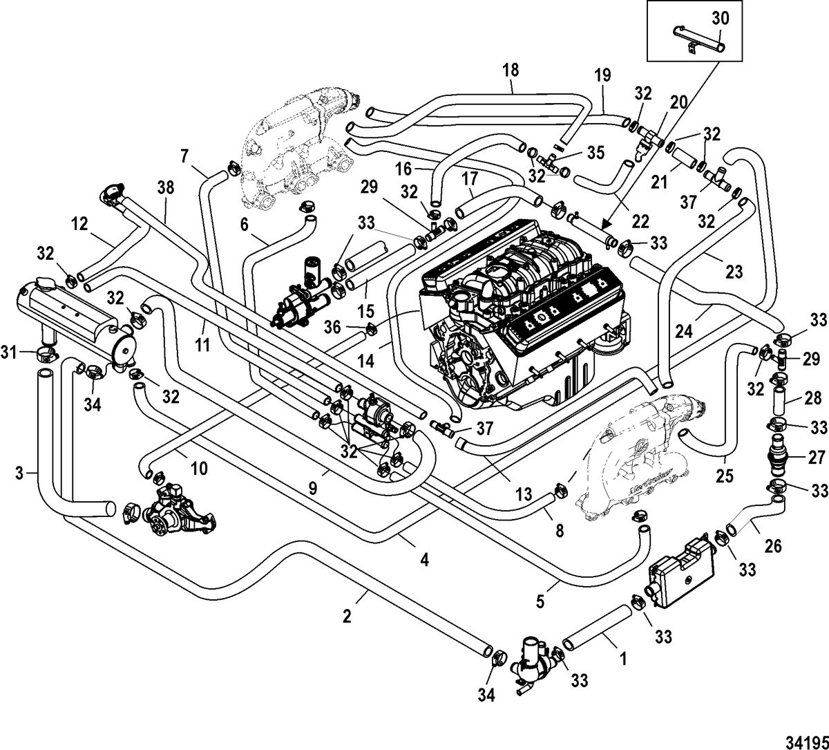 MERCRUISER 5.0L, 350, 377 MAG MPI STERNDRIVE EC Closed Cooling System (Alpha)