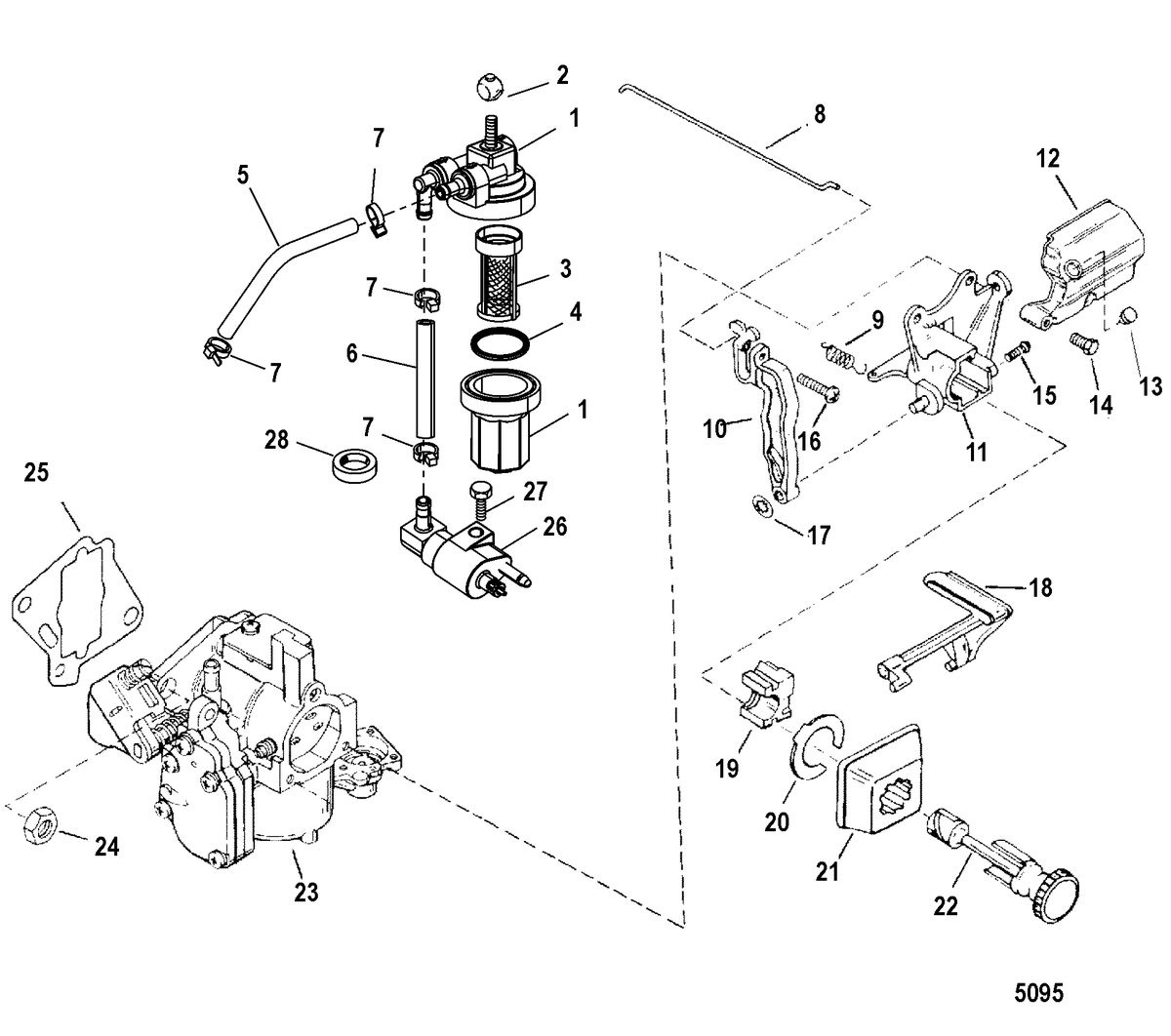 MERCURY/MARINER 20/25/JET 20/SUPER 15/15XD/25 SEAPRO/MARATHON 2 CYLINDER Fuel Stystem Components