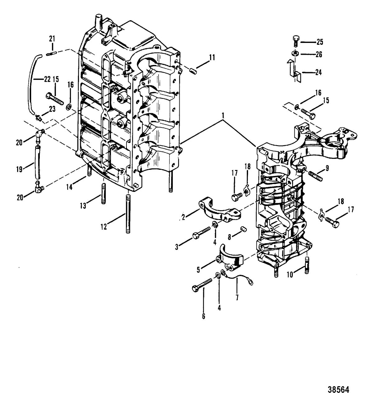 MERCURY/MARINER 45/50 HP CYLINDER BLOCK AND CRANKCASE ASSEMBLY