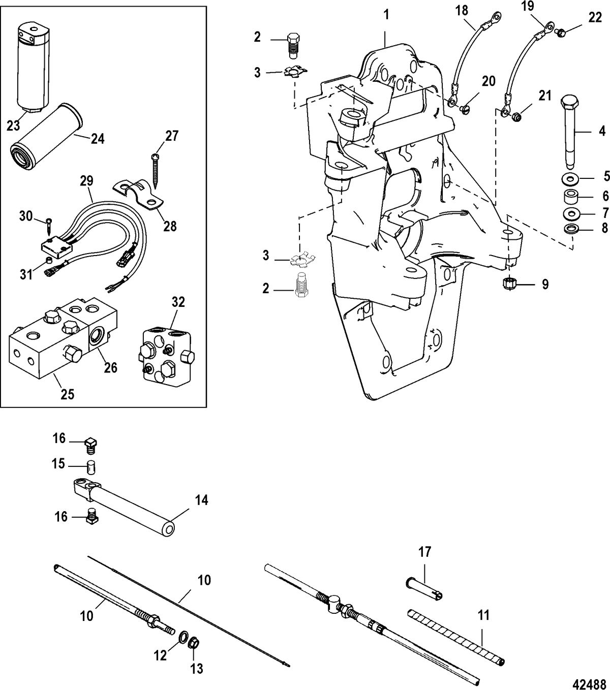 MERCRUISER BRAVO XR I - III SPORT MASTER Transom Plate and Shift Cable