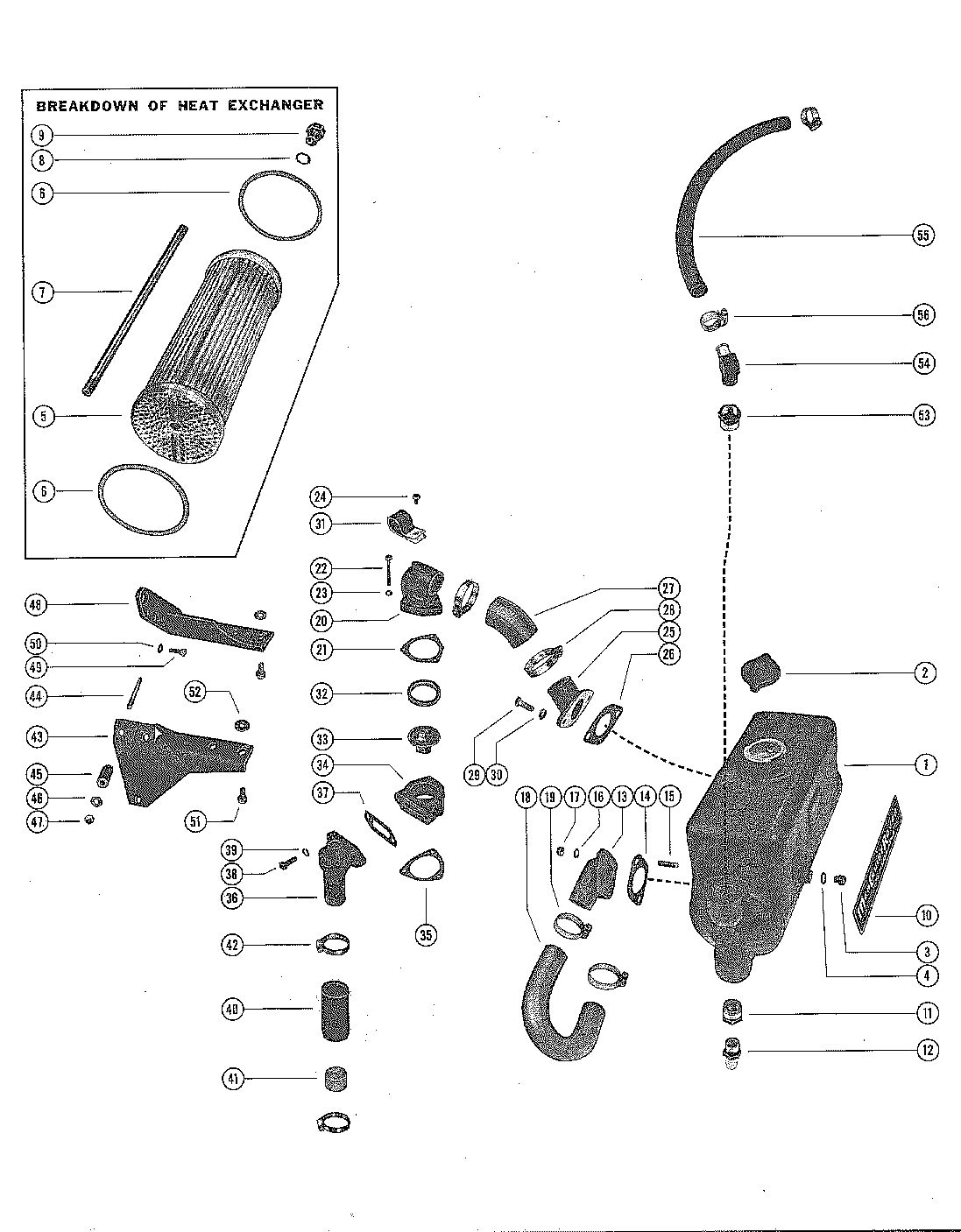 MERCRUISER ROVER ENGINE HEAT EXCHANGER AND THERMOSTAT HOUSING