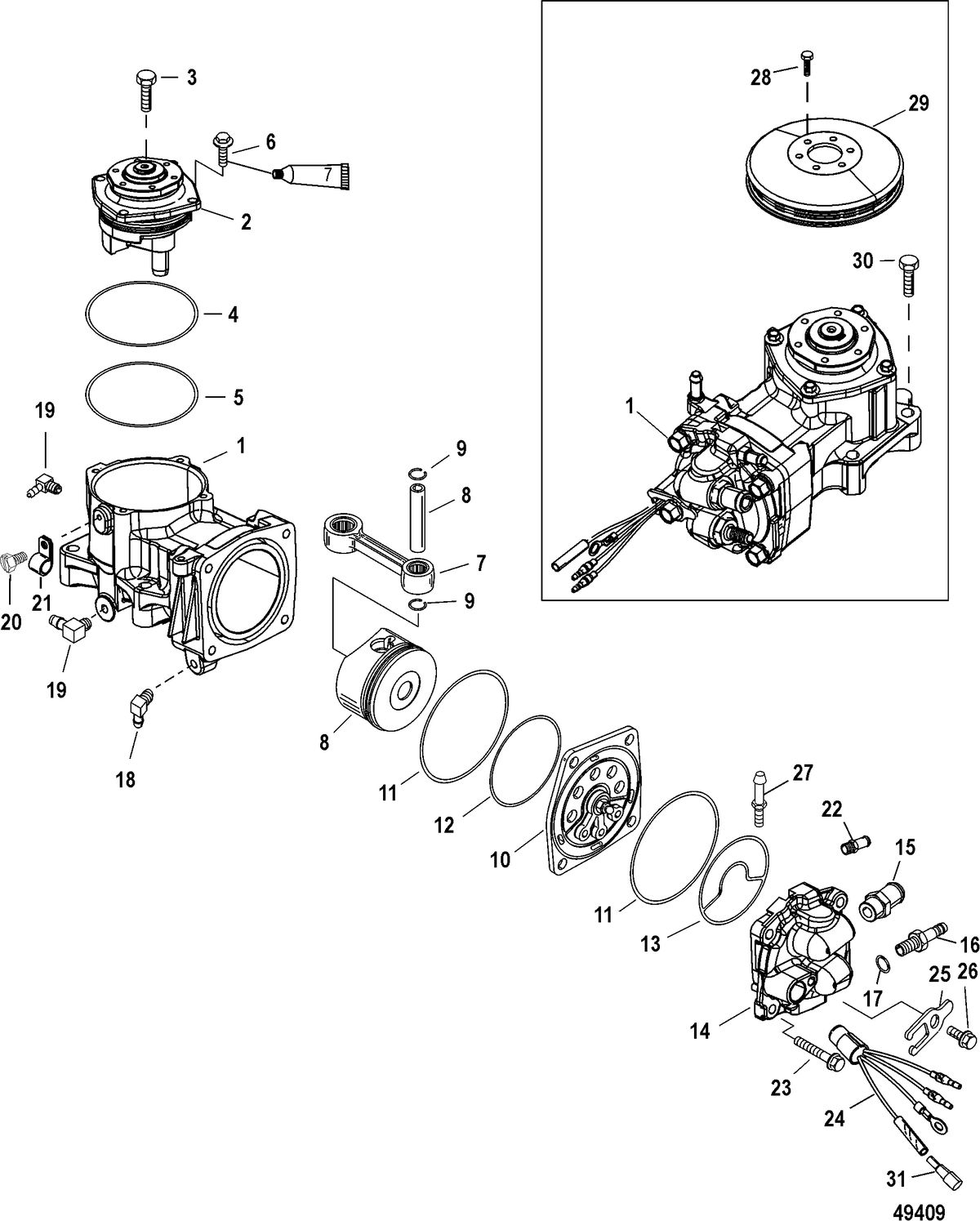 MERCURY/MARINER 200 OPTIMAX V6 DFI Air Compressor Components