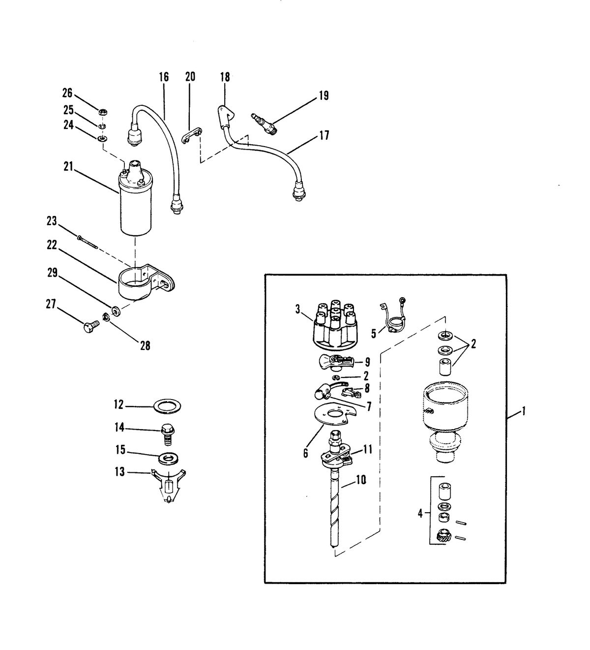 MERCRUISER 185R/MR ENGINE (229 CID) DISTRIBUTOR AND IGNITION COMPONENTS