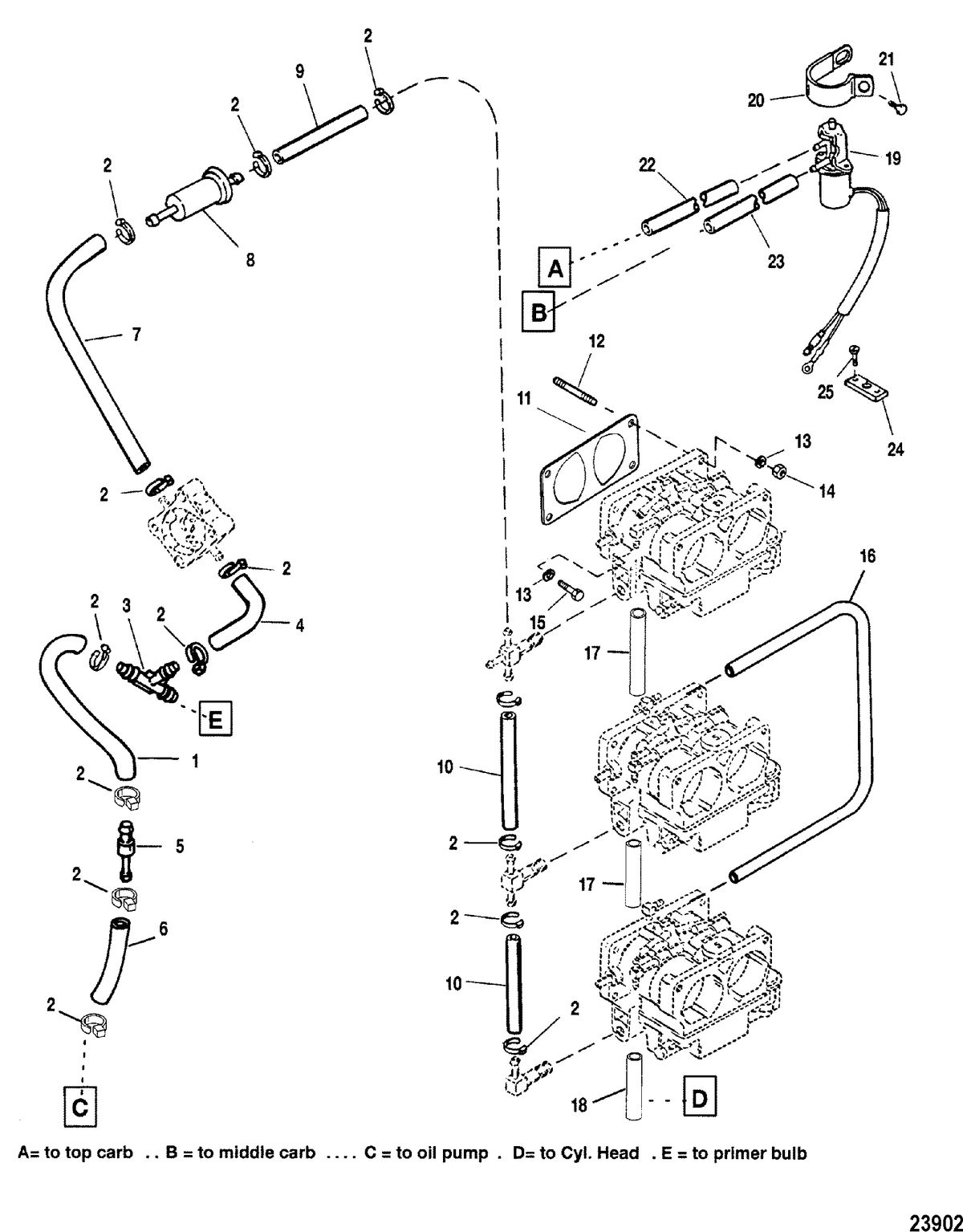 MERCURY/MARINER 135/150/175/200 XR6/MAGNUM III/140 JET (CARB) FUEL LINES
