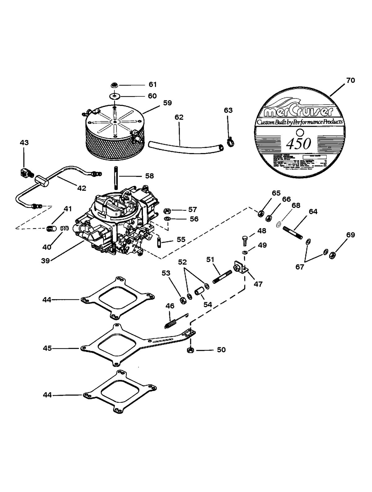 MERCRUISER 450 H.P. (454 CID) 7.4L ENGINE CARBURETOR AND LINKAGE