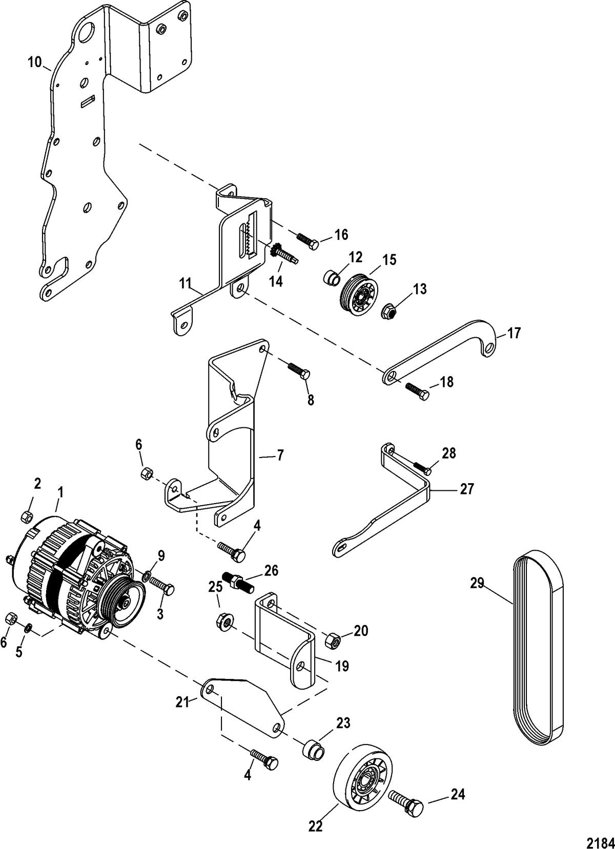 MERCRUISER 4.3L CARB ALPHA/BRAVO Alternator and Brackets