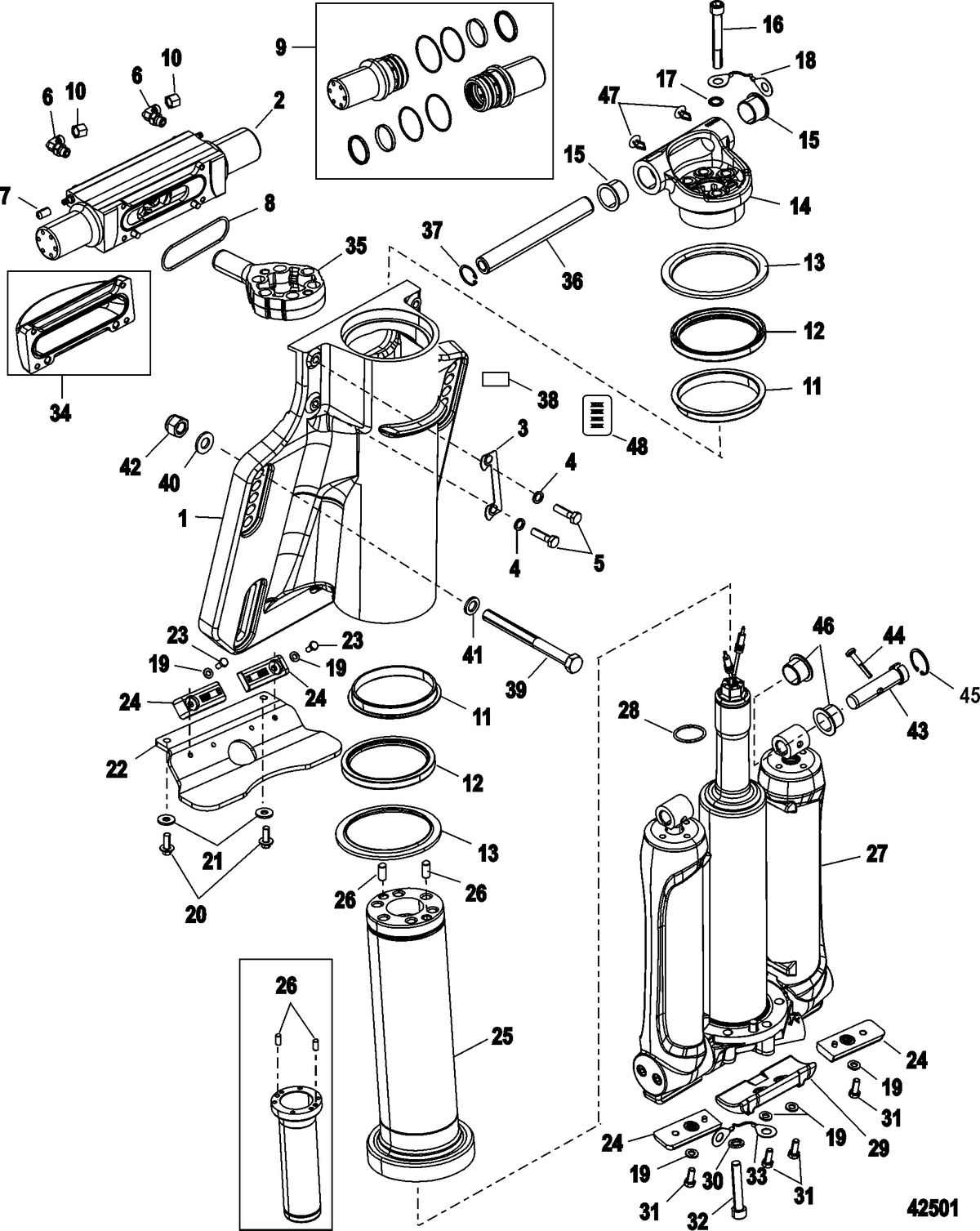 MERCURY/MARINER 200/250/300 PRO 4-STROKE VERADO (6 CYLINDER) Power Trim/Steering Cylinder