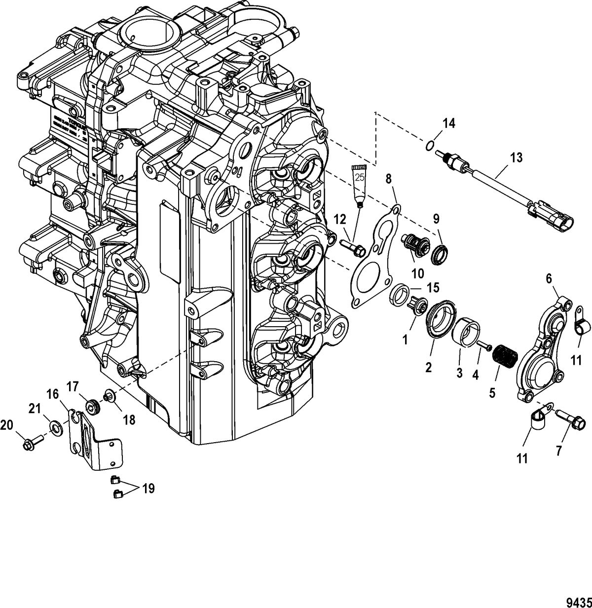 MERCURY/MARINER 75/90/115/125 DFI 1.5L (3 CYLINDER) Poppet/Thermostat Mounting