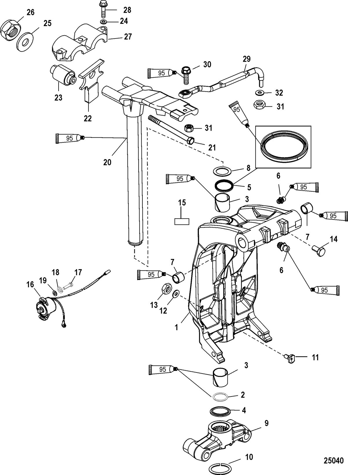 MERCURY 250 PRO XS (3.0L) Swivel Bracket and Steering Arm