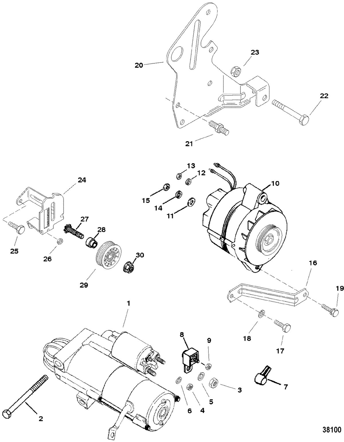 MERCRUISER 5.7L/LX 2BBL AND 4BBL TBI ALPHA/BRAVO STARTER MOTOR AND ALTERNATOR