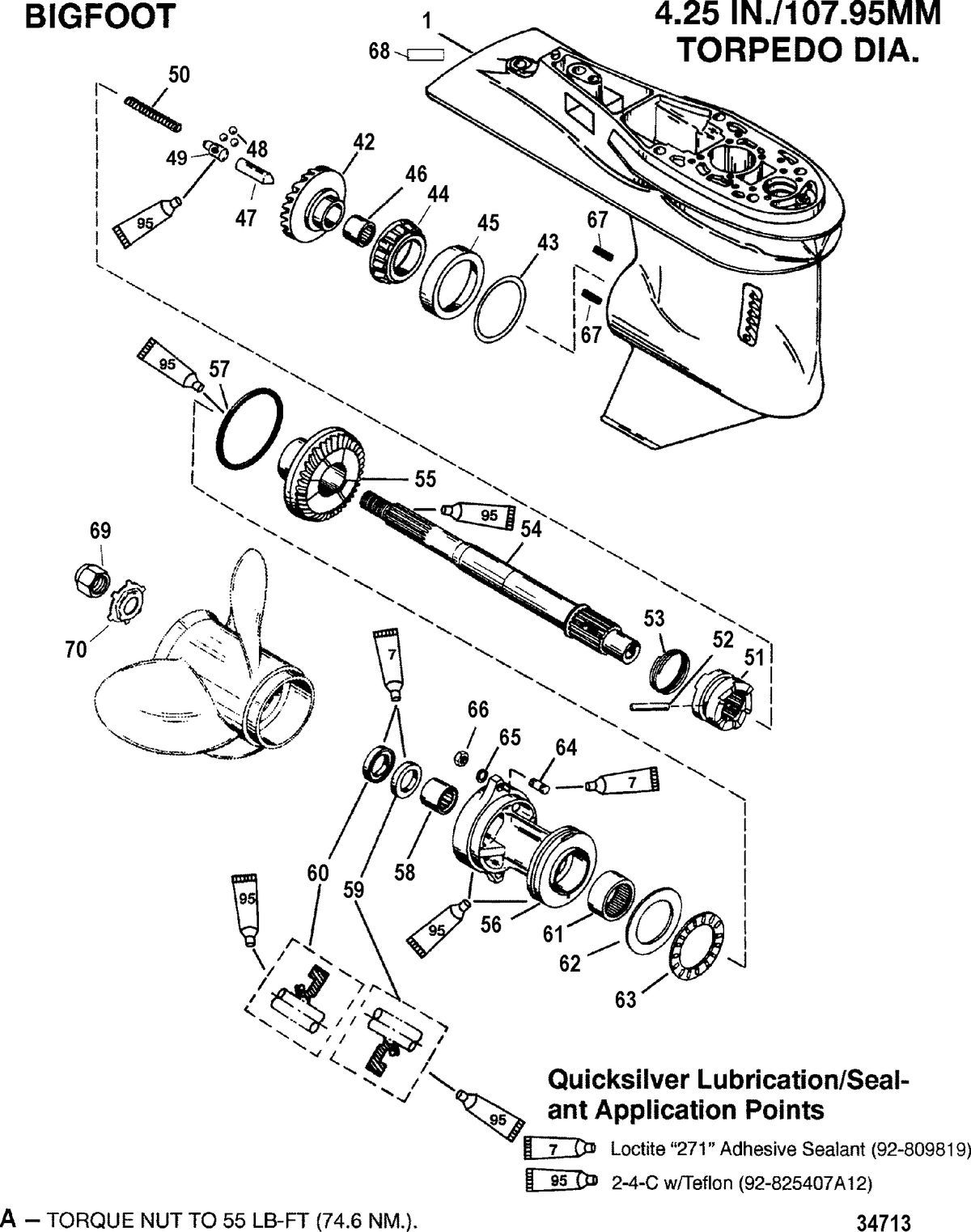 MERCURY/MARINER 40 ITALY/45 BODENSEE 50/50 BIGFOOT 4-STROKE Gearhousing, Propeller Shaft - 2.31:1 Gear Ratio-Bigfoot