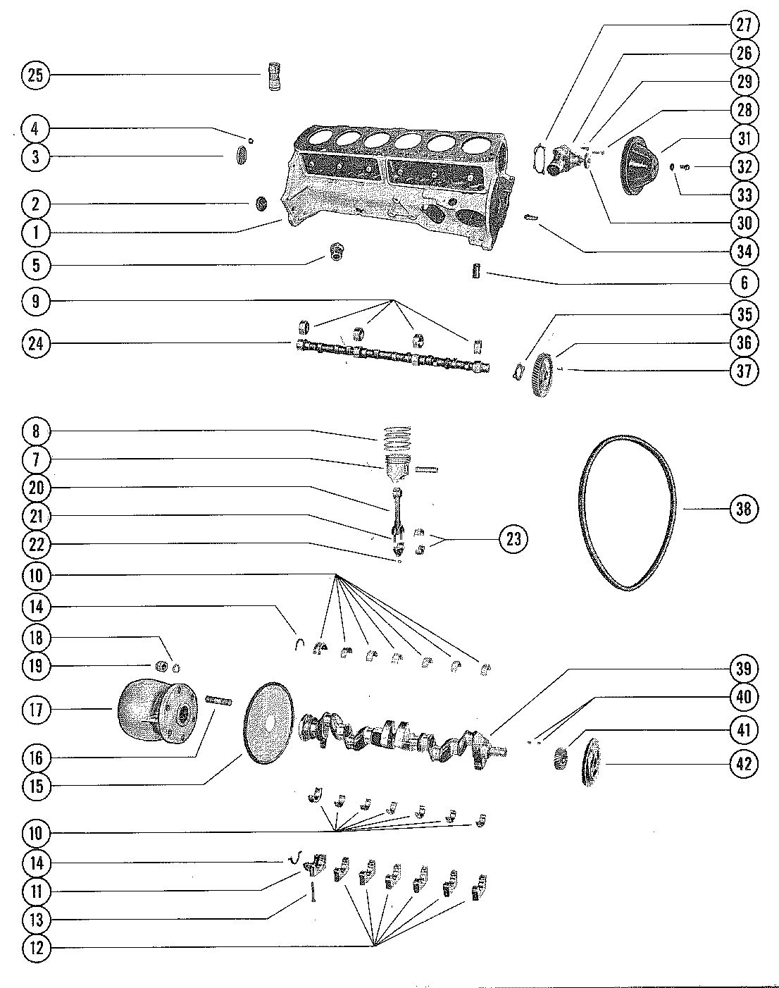 MERCRUISER 140 ENGINE (6 CYLINDER) CYLINDER BLOCK, PISTON AND CRANKSHAFT