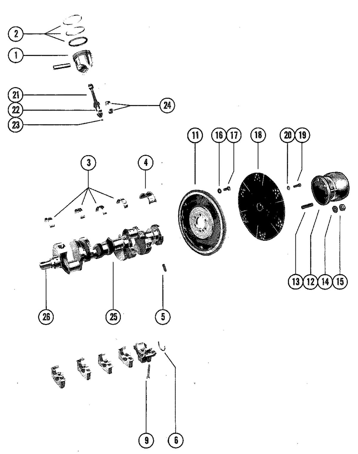 MERCRUISER 898 (STERN DRIVE) 198 (INBOARD) ENGINE CRANKSHAFT AND PISTONS