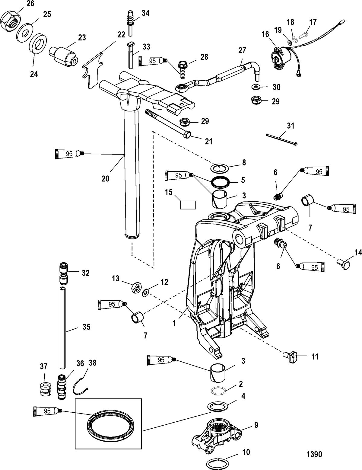 MERCURY/MARINER 135/140/150/200/XR6/MAGNUM III/140JET (2.5L)(CARB) Swivel Bracket and Steering Arm