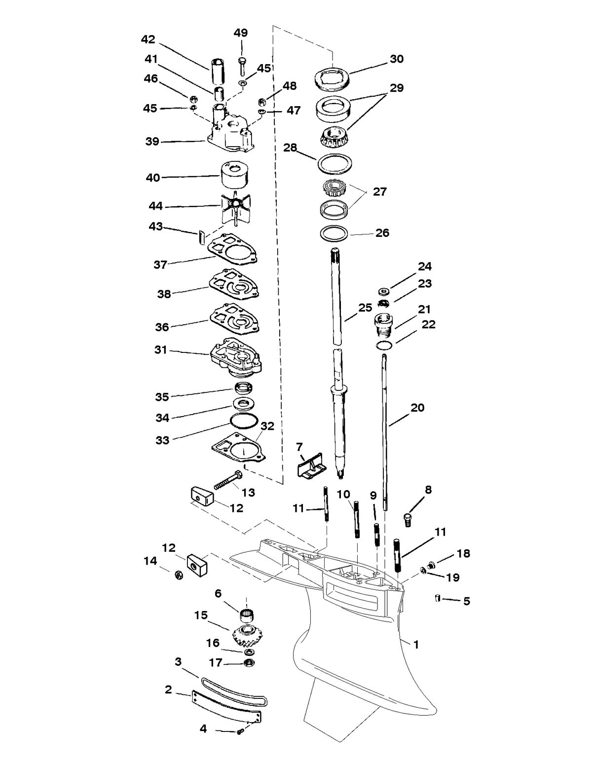 RACE OUTBOARD 2.5L (EFI) 2.5L (EFI-OFFSHORE) GEAR HOUSING (DRIVESHAFT)(COUNTER ROTATION) (SPORTMASTER)