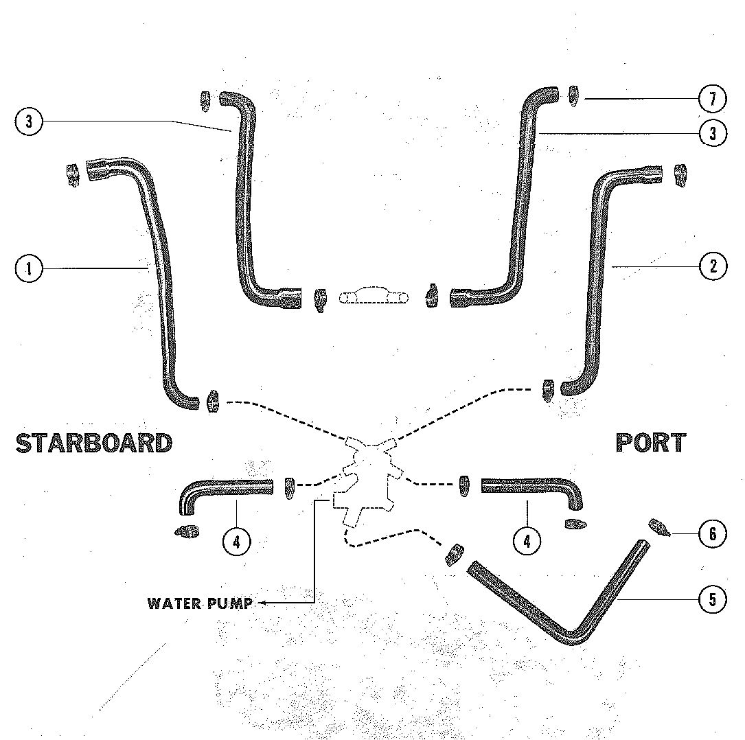 MERCRUISER 228 ENGINE (G.M.) WATER DISTRIBUTION HOSES