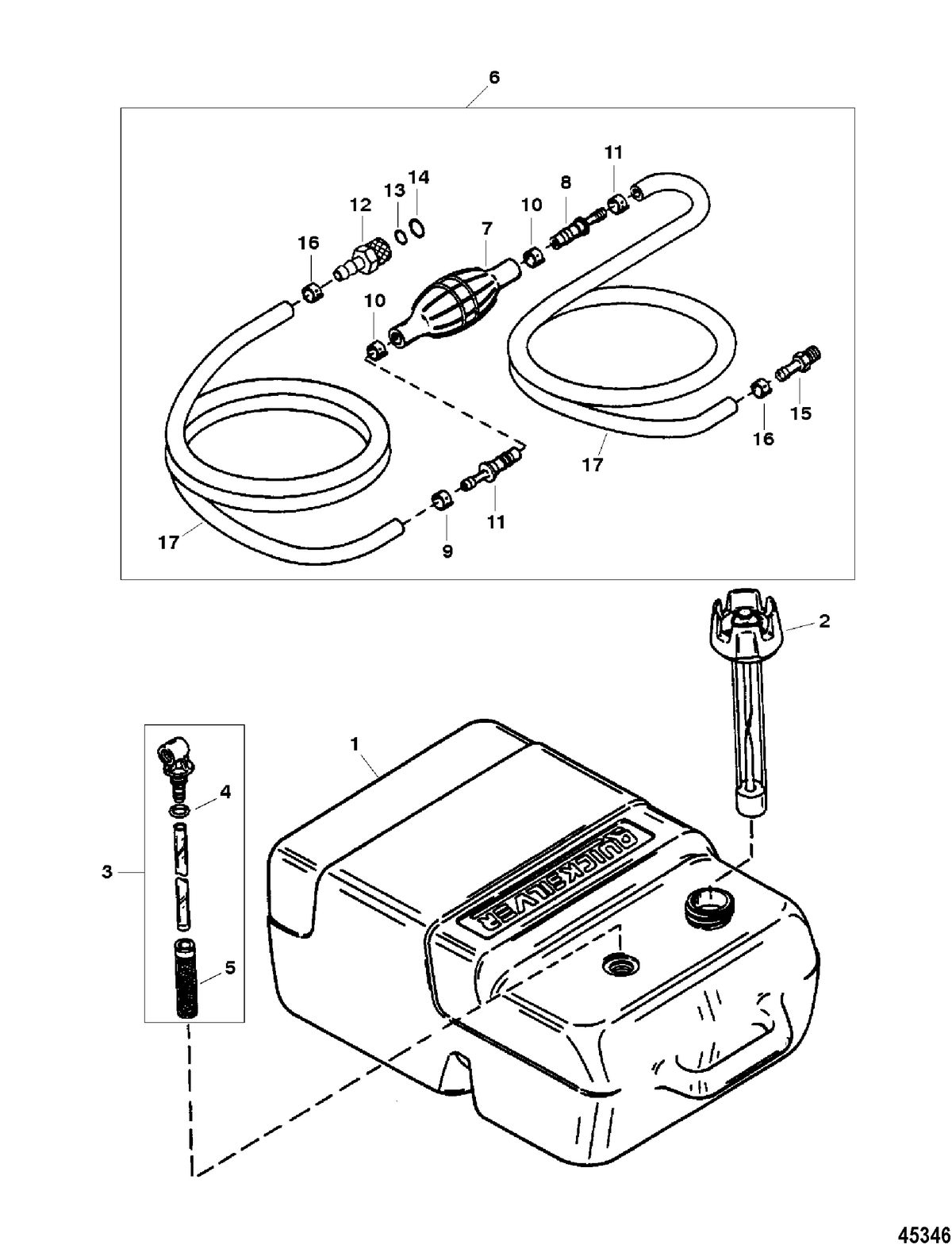 FORCE 9.9/15 HP FORCE Fuel tanks and Line Assembly(Plastic 6.6 Gallon)