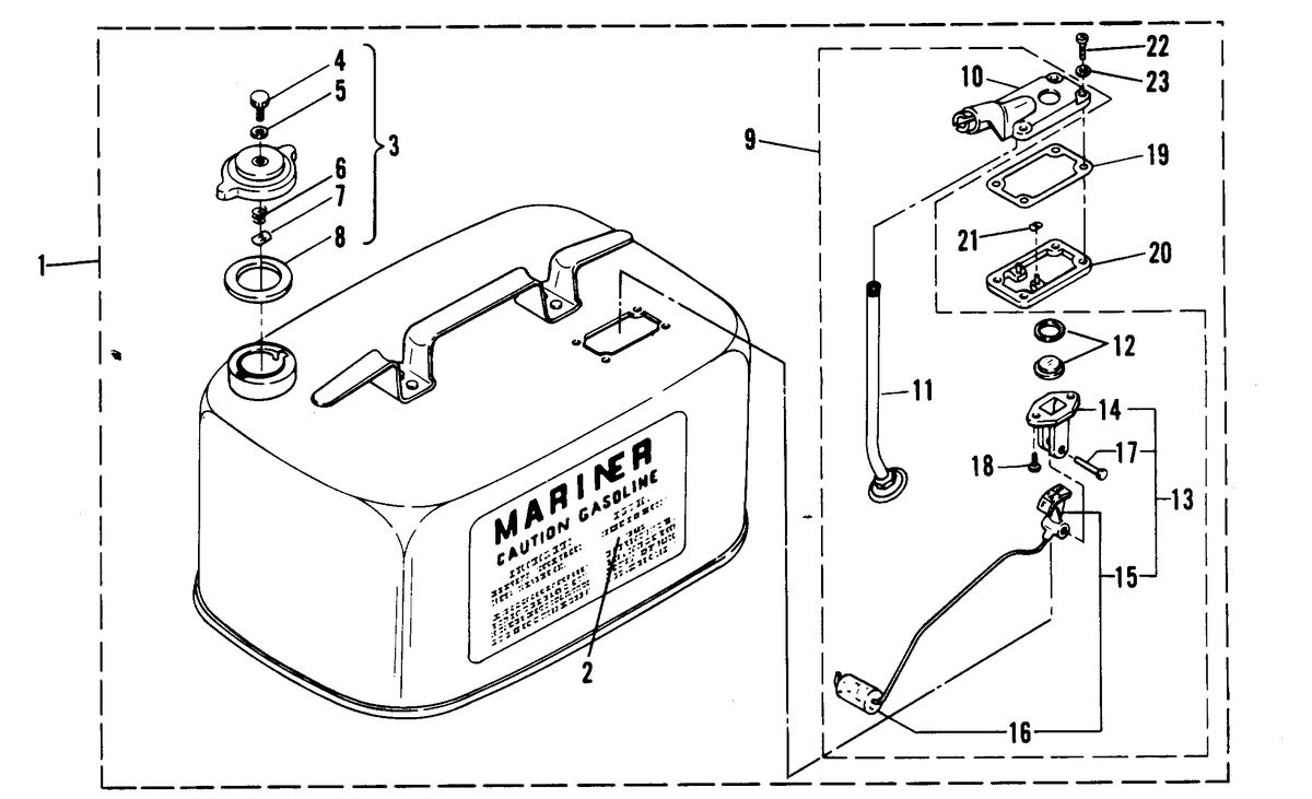 MARINER 30 H.P. W/MARATHON FUEL TANK ASSEMBLY (NOT ORIGINAL EQUIPMENT TANK)