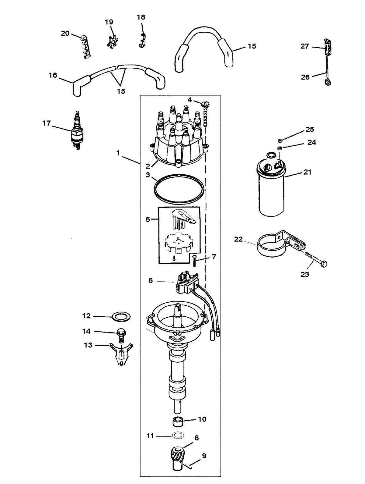 MERCRUISER 5.7L INBOARD ENGINE DISTRIBUTOR AND IGNITION COMPONENTS