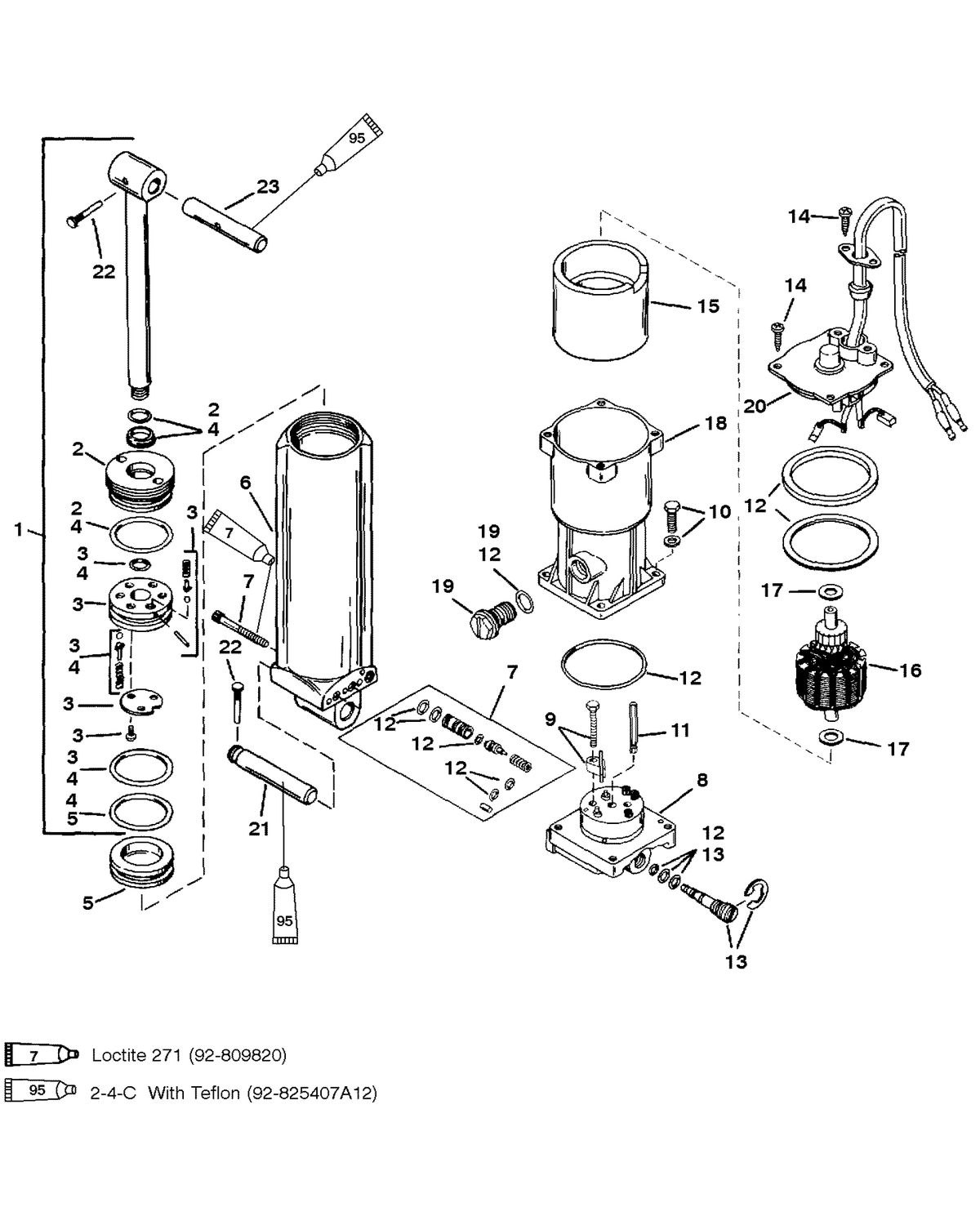 MERCURY/MARINER 50/55/60 JET 45 POWER TRIM COMPONENTS (S/# 0G357070 & BELOW) (BLACK FILL)