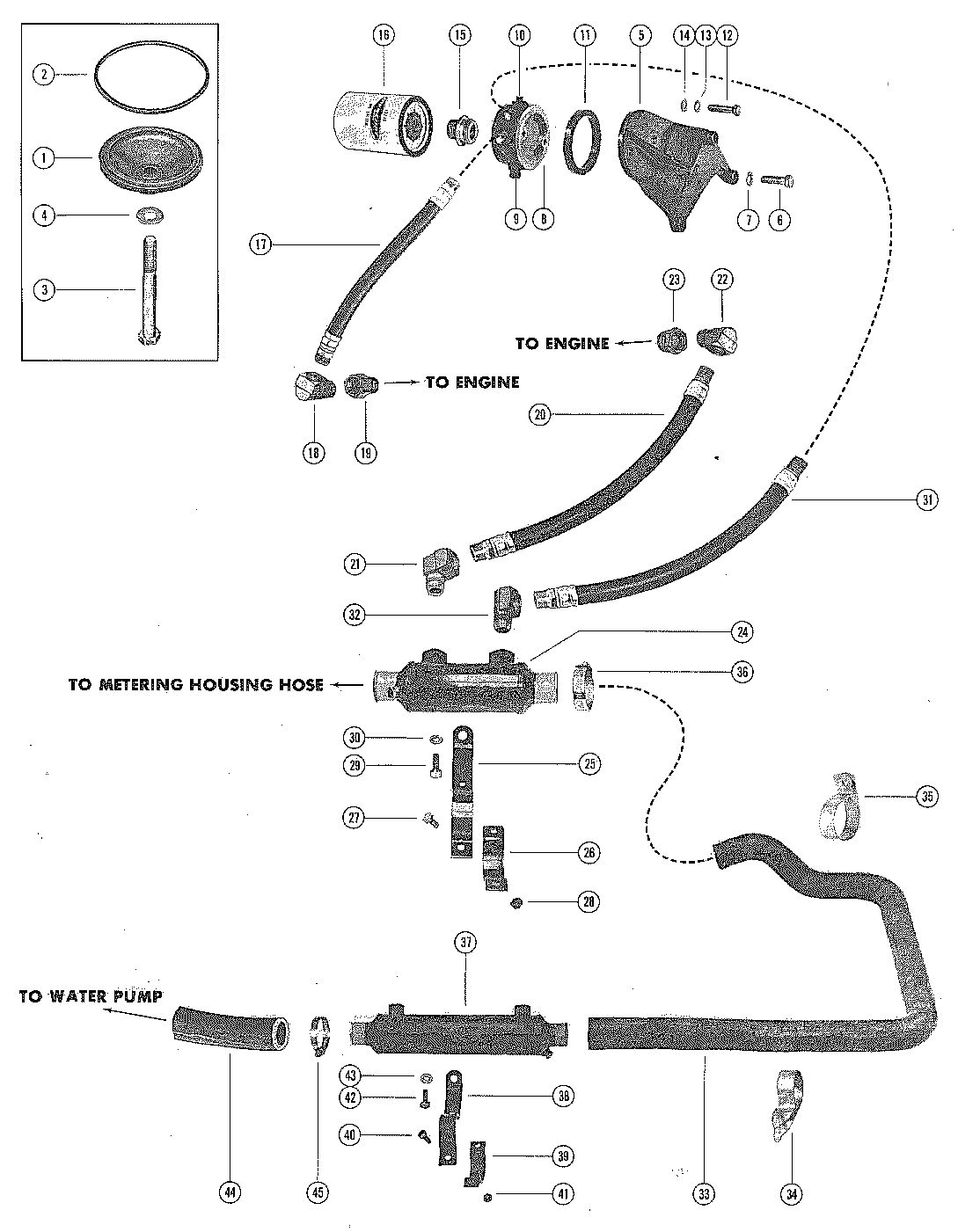 MERCRUISER 350 INBOARD ENGINE OIL COOLER, OIL FILTER AND HOSES