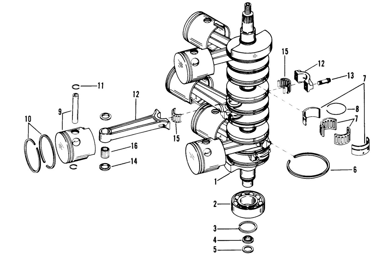 RACE OUTBOARD MOD-VP CRANKSHAFT, PISTONS AND CONNECTING RODS