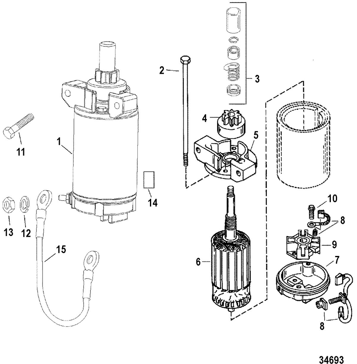 MERCURY/MARINER 40/50 /45 BODENSEE/50 BIGFOOT 4-STROKE STARTER MOTOR(S/N-0G472133 AND UP)