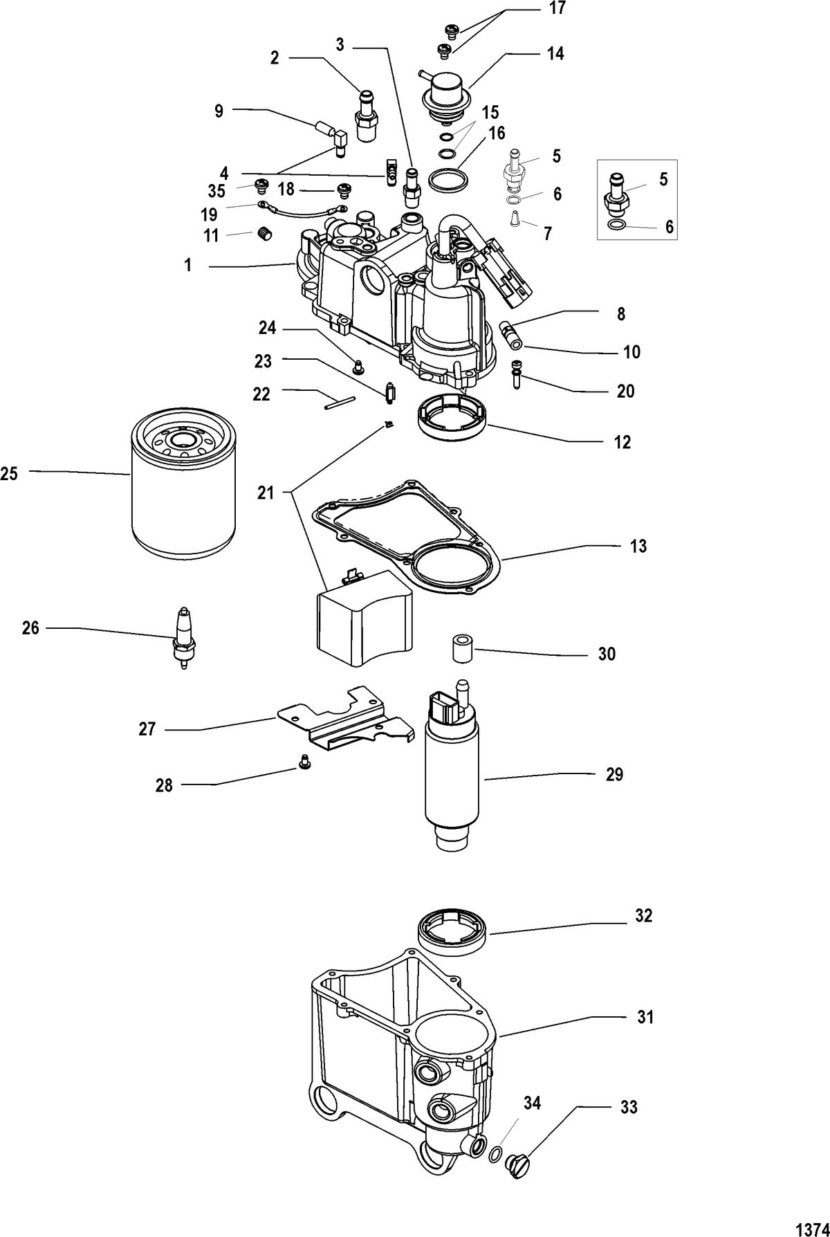 MERCURY/MARINER 150/175/200 EFI (2.5L) VAPOR SEPARATOR COMPONENTS