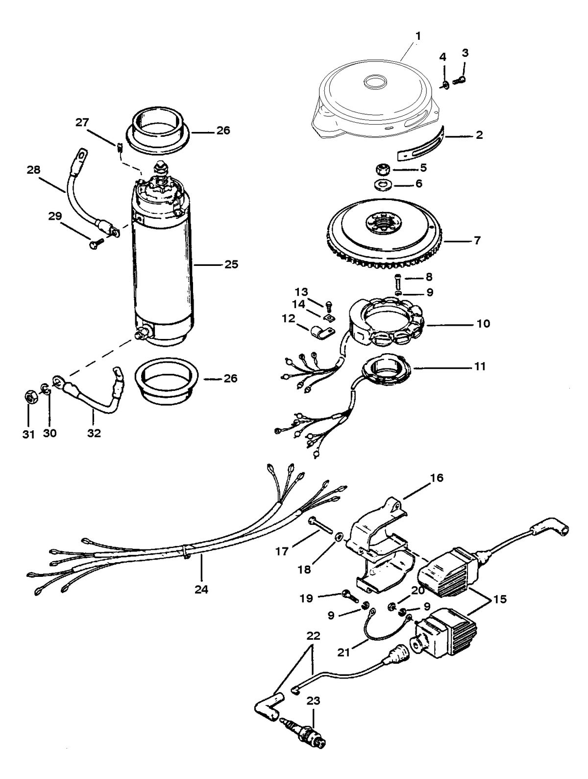 RACE OUTBOARD 2.5L (EFI) 2.5L (EFI-OFFSHORE) FLYWHEEL, STARTER MOTOR AND IGNITION COILS