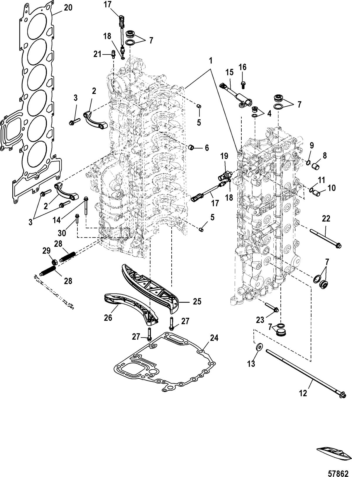 MERCURY/MARINER 200/250/300 PRO VERADO (4-STROKE)(6 CYLINDER) Cylinder Block