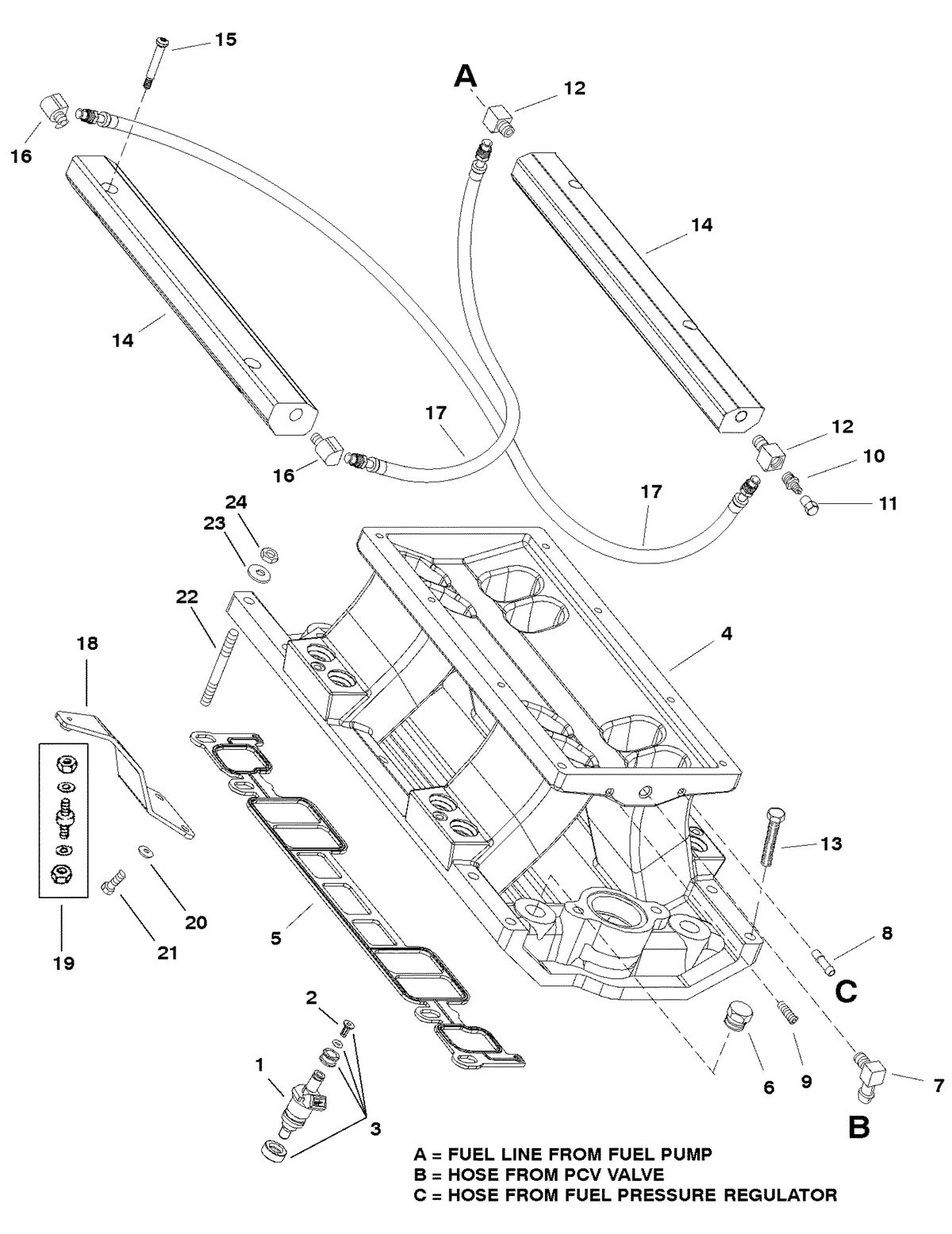 MERCRUISER 350 MAG MPI BRAVO INTAKE MANIFOLD AND FUEL RAILS