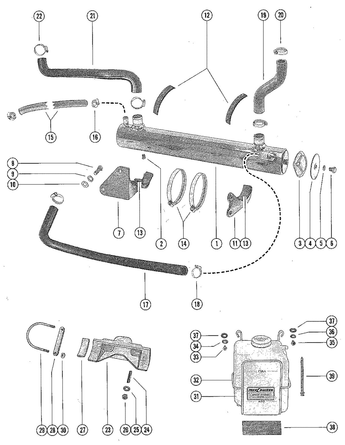 MERCRUISER 470 ENGINE HEAT EXCHANGER AND COOLANT RECOVERY ASSEMBLY