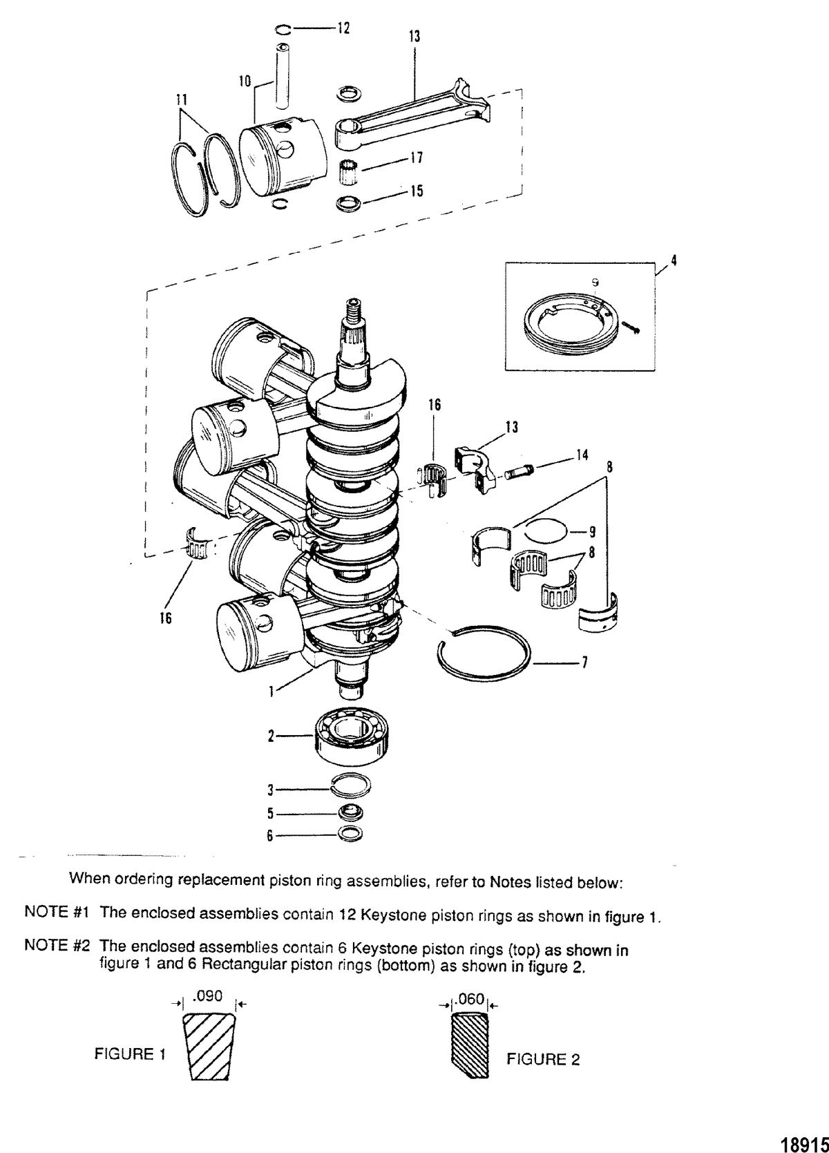 MERCURY/MARINER 175 H.P. V-6 (1976-1988 COMBINED BOOKS) Crankshaft, Pistons and Connecting Rods